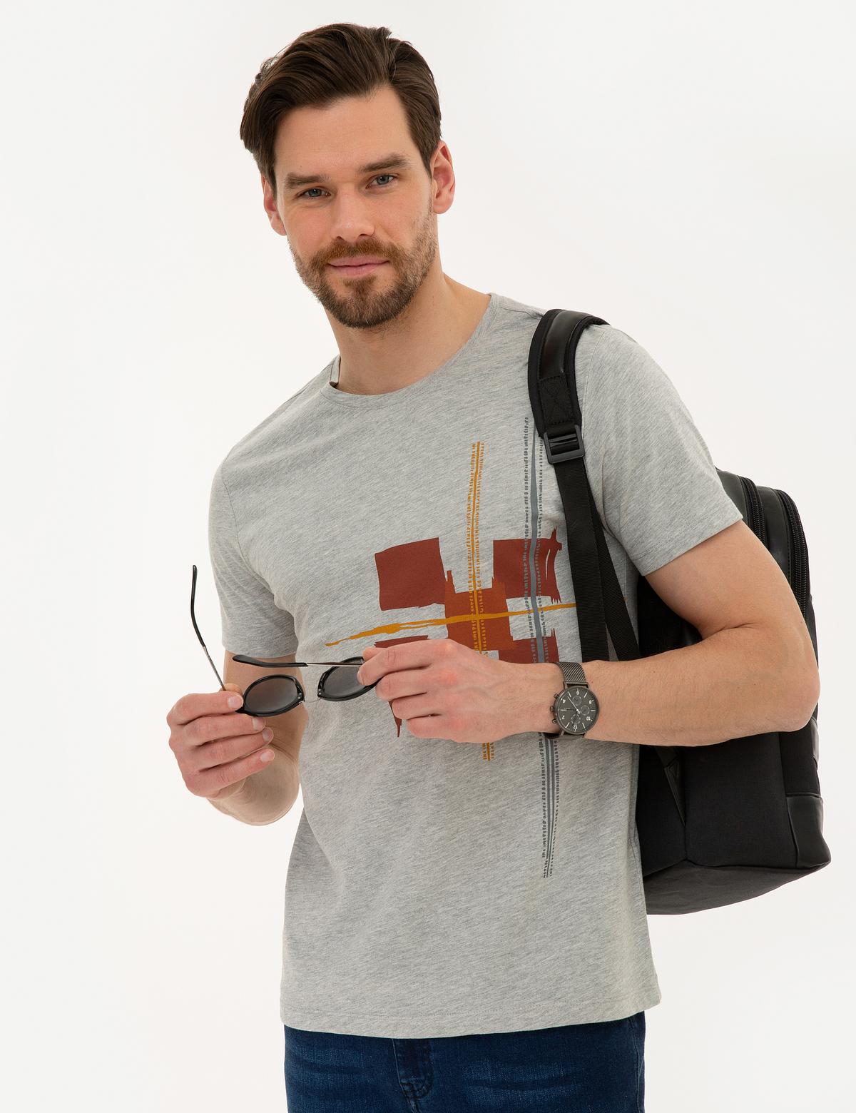 Açık Gri Melanj Slim Fit Bisiklet Yaka T-Shirt