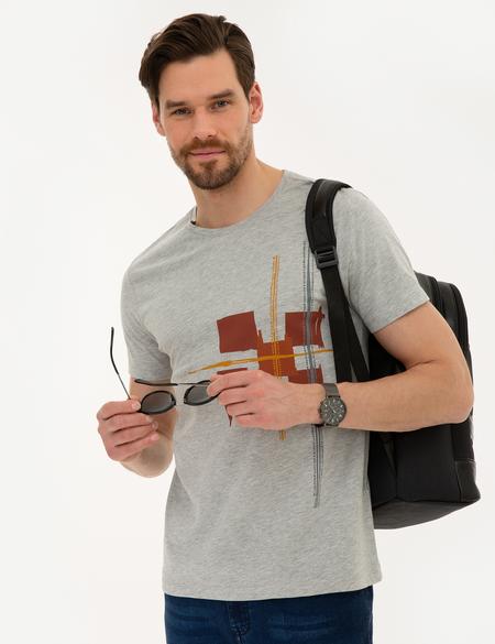 Açık Gri Melanj Slim Fit Bisiklet Yaka T-Shirt - 50226352004