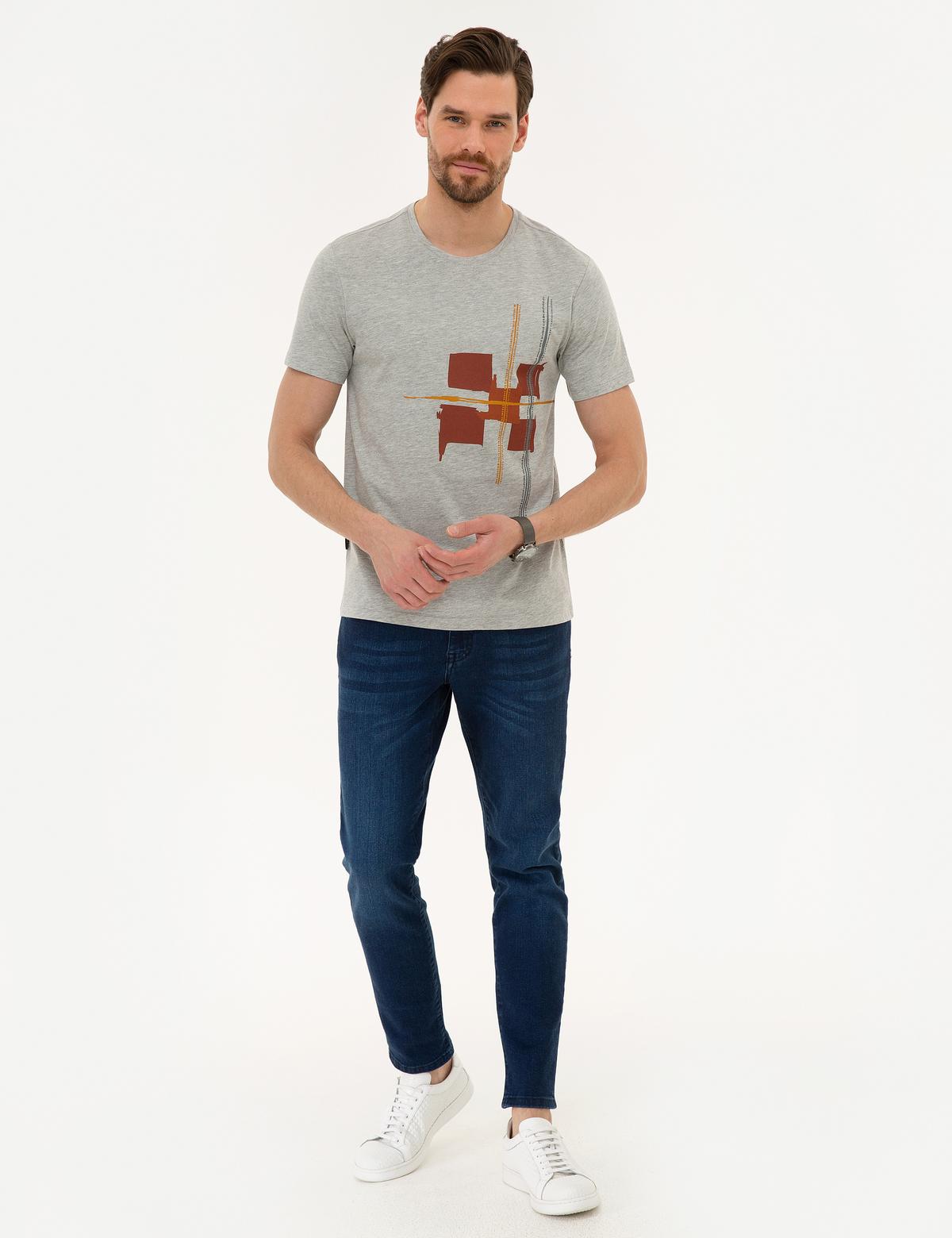 Açık Gri Melanj Slim Fit Bisiklet Yaka T-Shirt - 50226352004