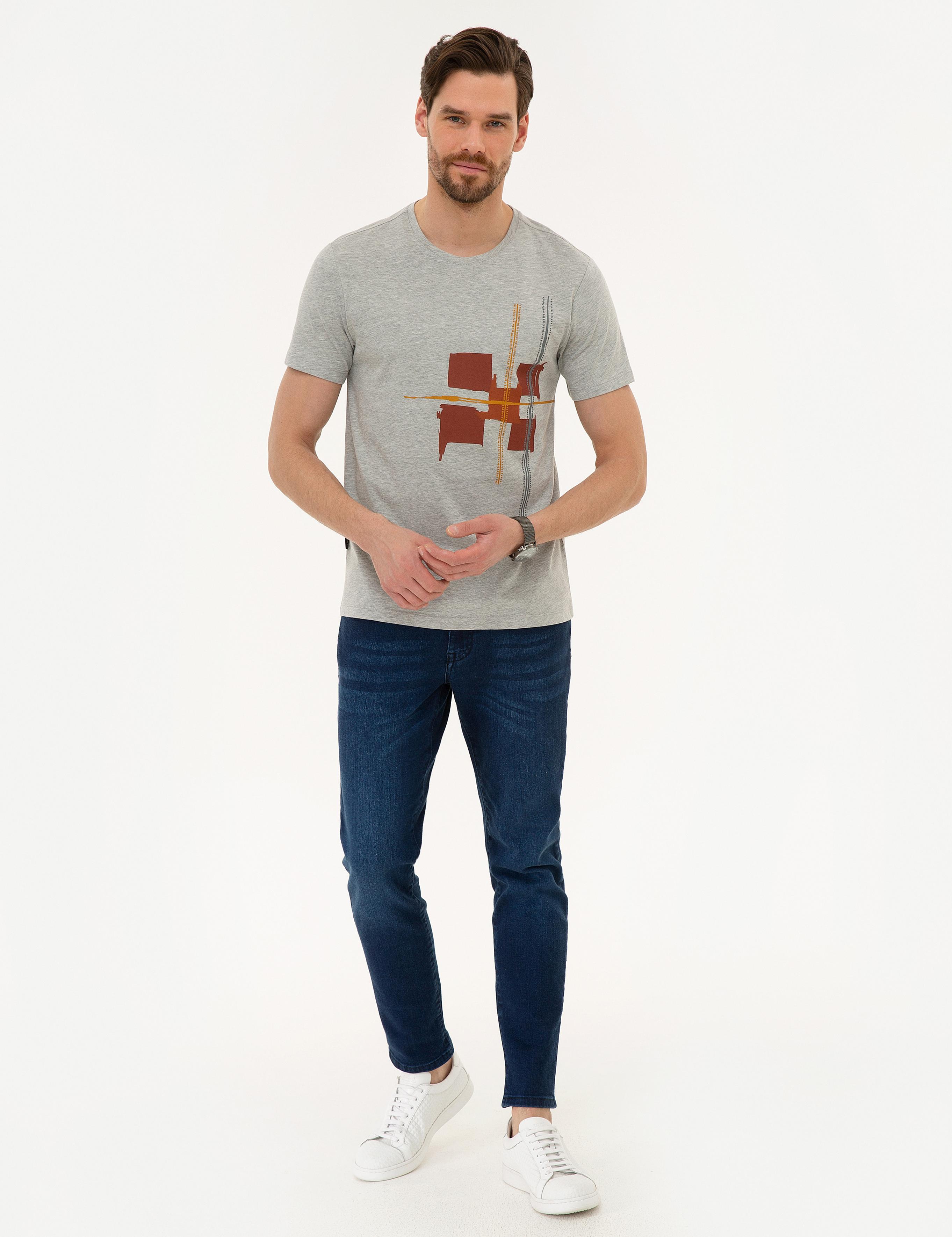 Açık Gri Melanj Slim Fit Bisiklet Yaka T-Shirt