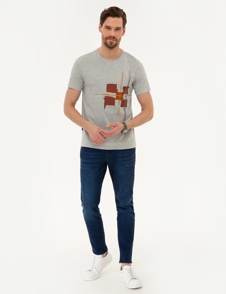 Açık Gri Melanj Slim Fit Bisiklet Yaka T-Shirt - 50226352004