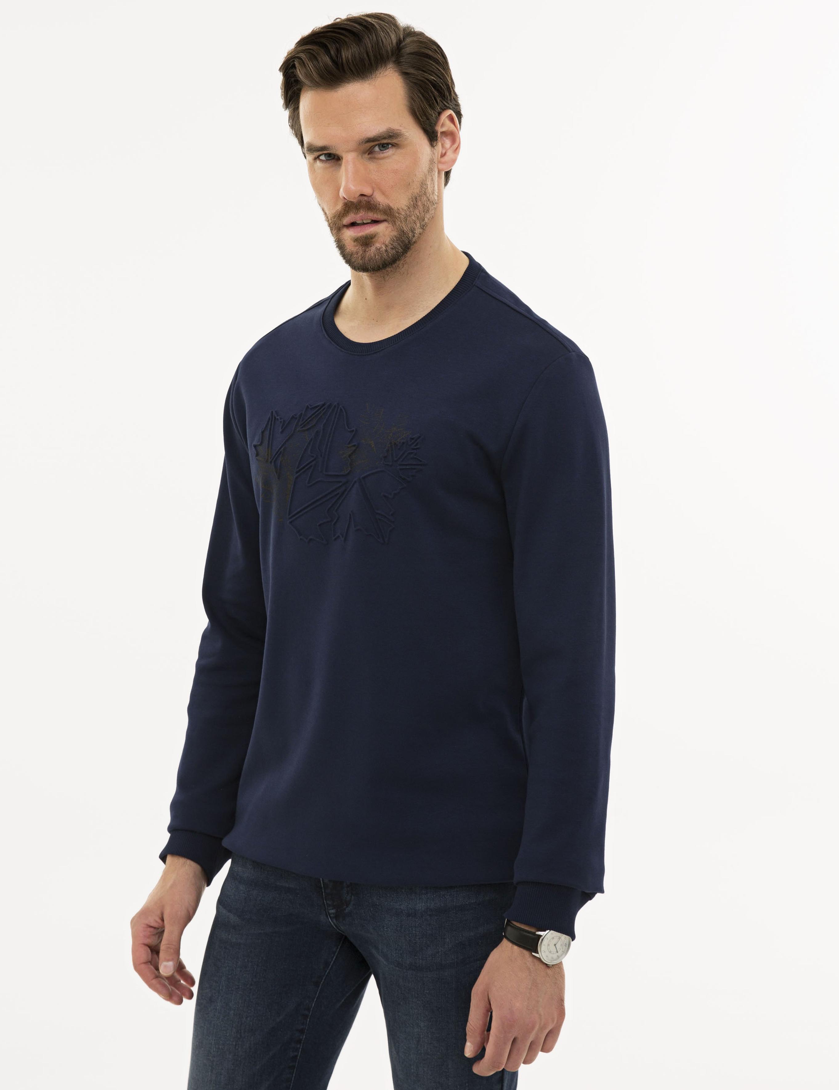 Lacivert Standart Fit Bisiklet Yaka Sweatshirt