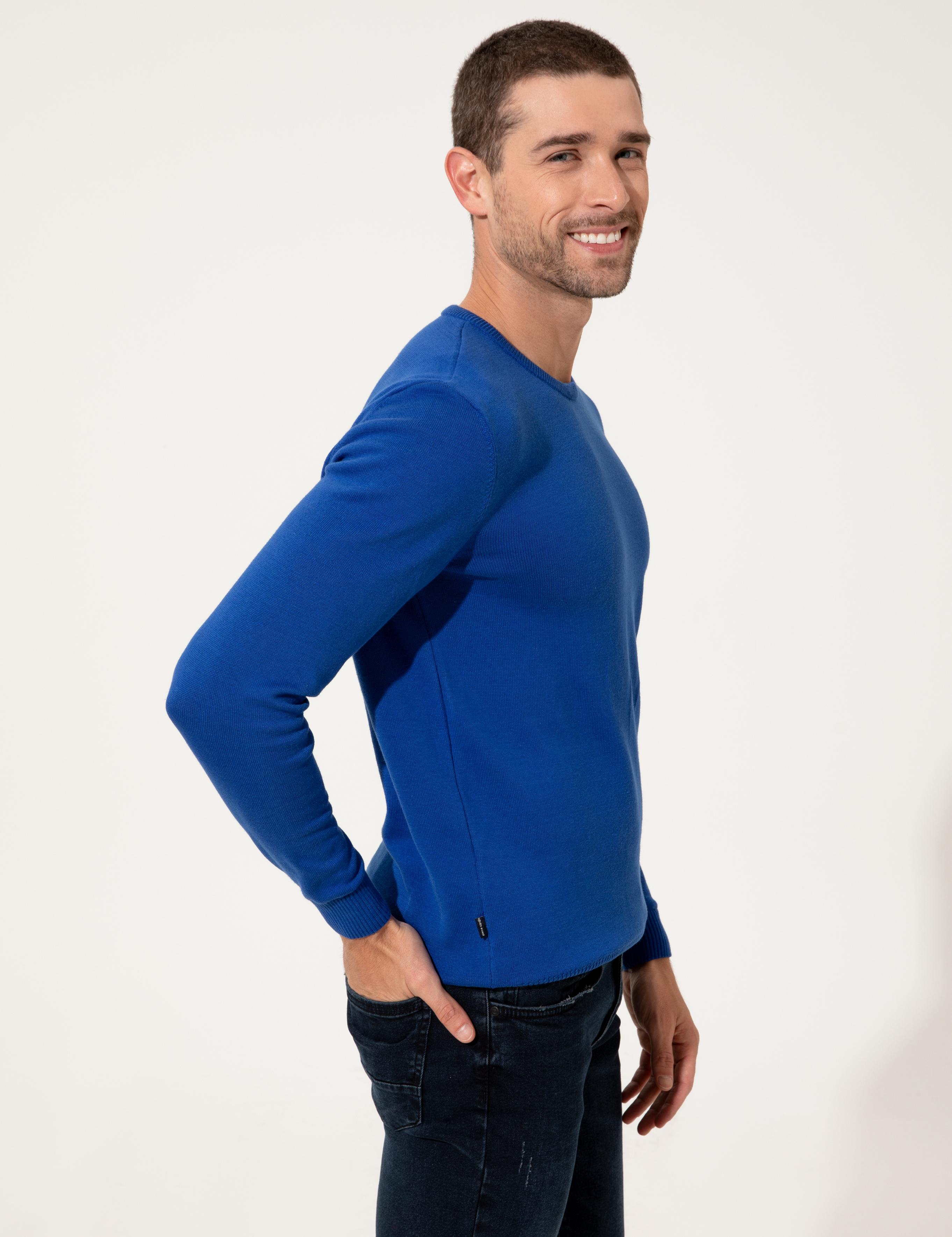 Saks Melanj Slim Fit Bisiklet Yaka Triko Kazak