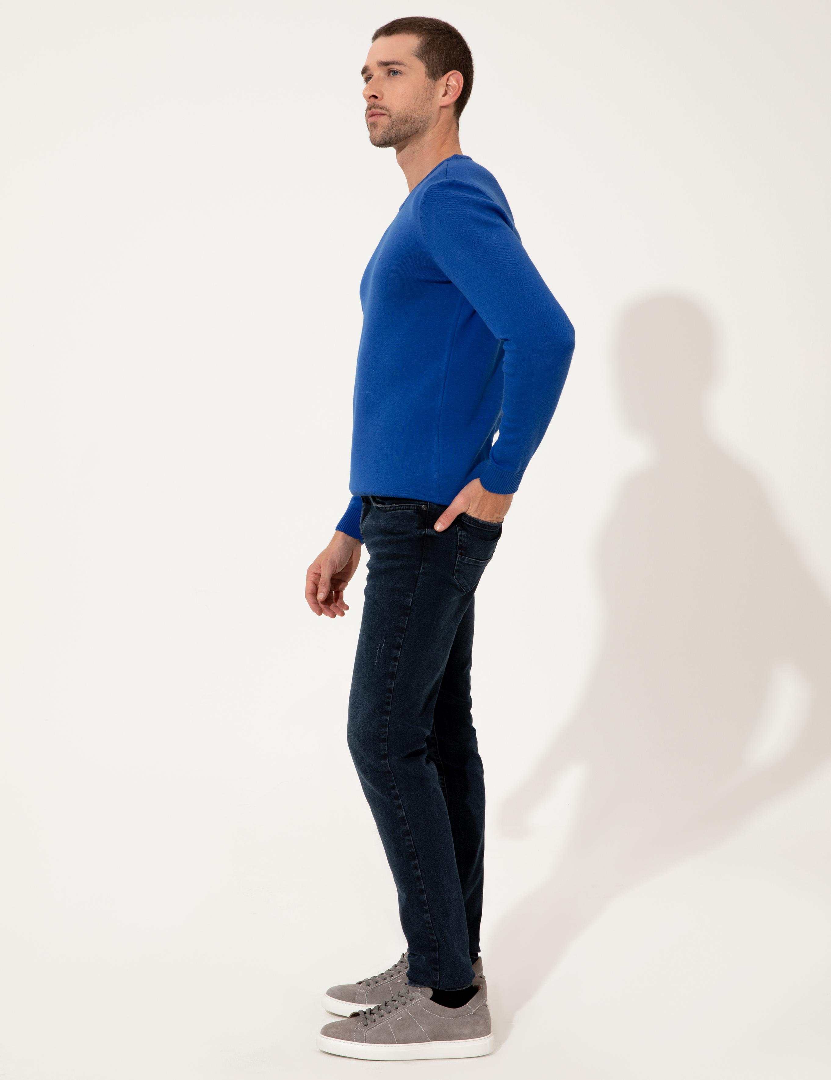 Saks Melanj Slim Fit Bisiklet Yaka Triko Kazak