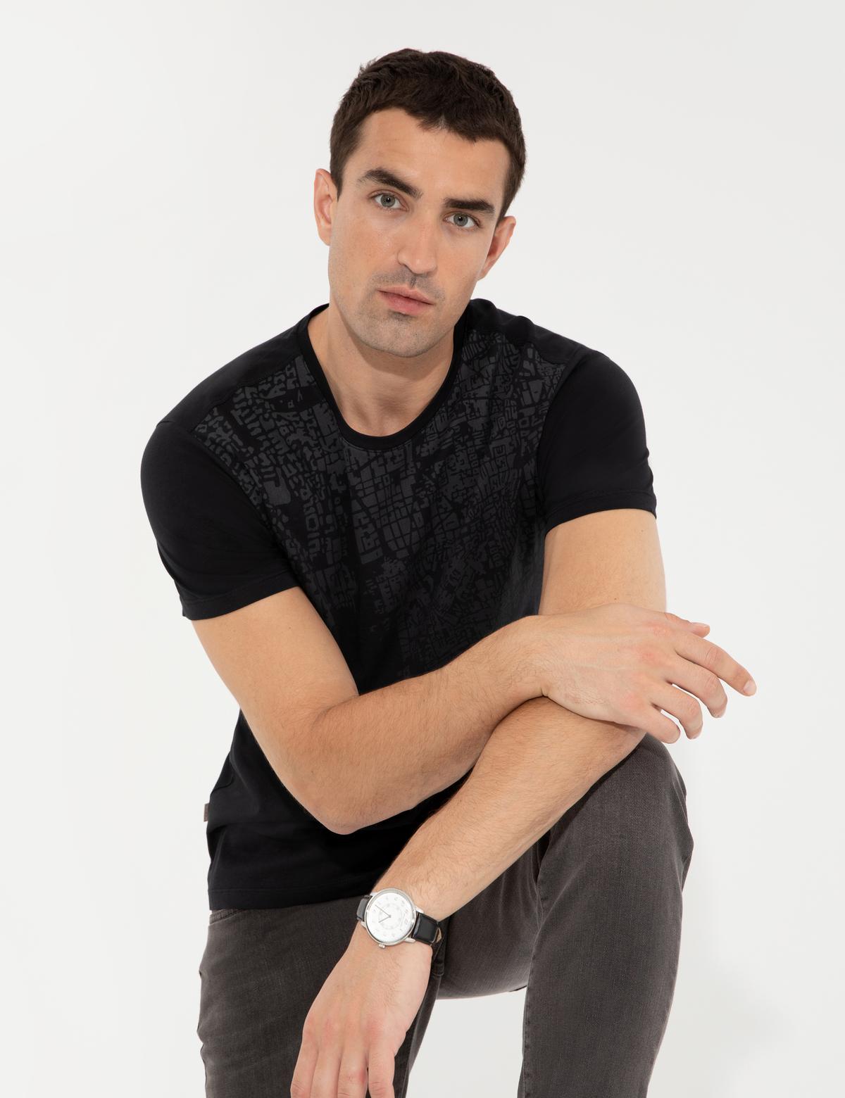 Siyah Slim Fit Bisiklet Yaka Tişört