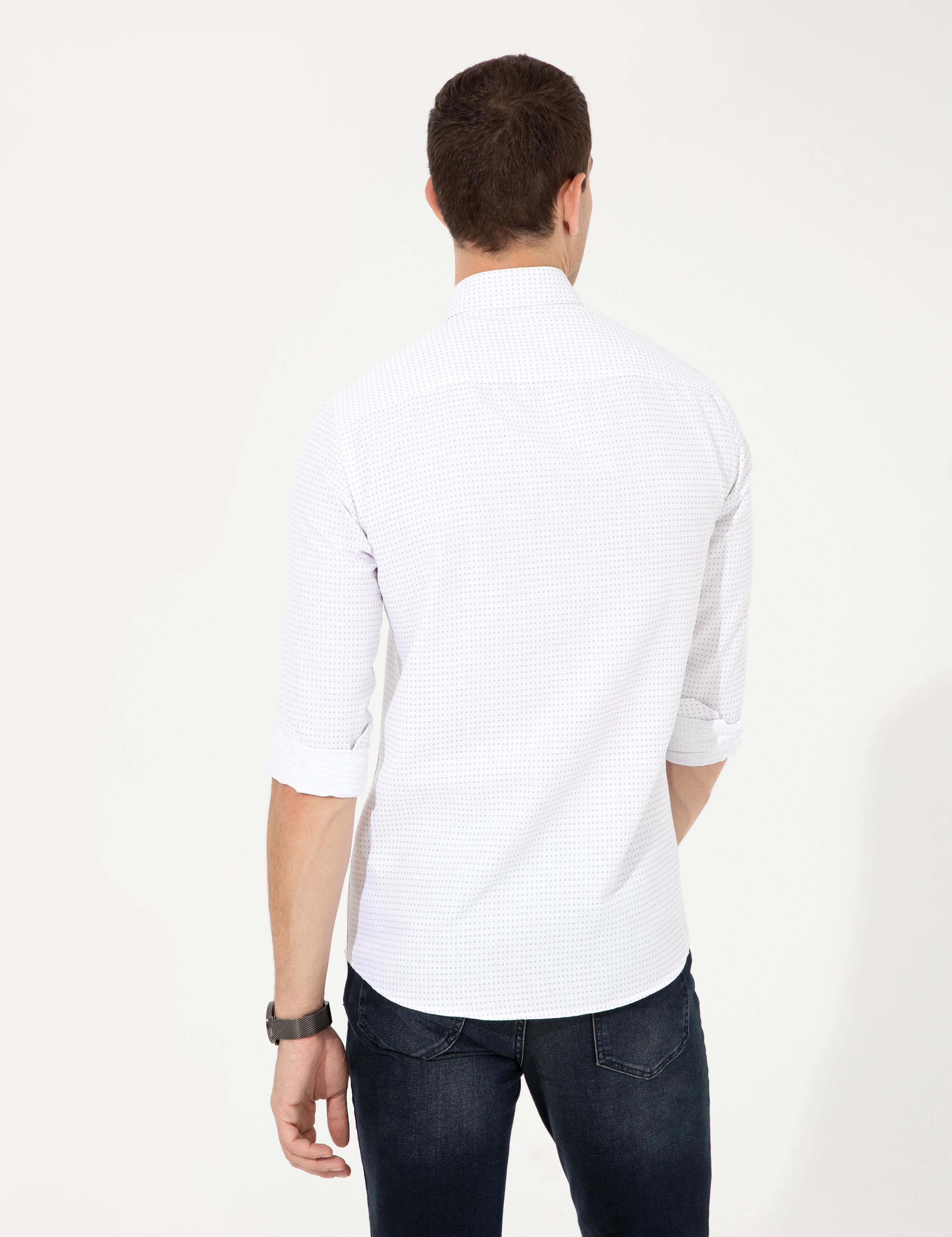 Bej Slim Fit Uzun Kollu Gömlek