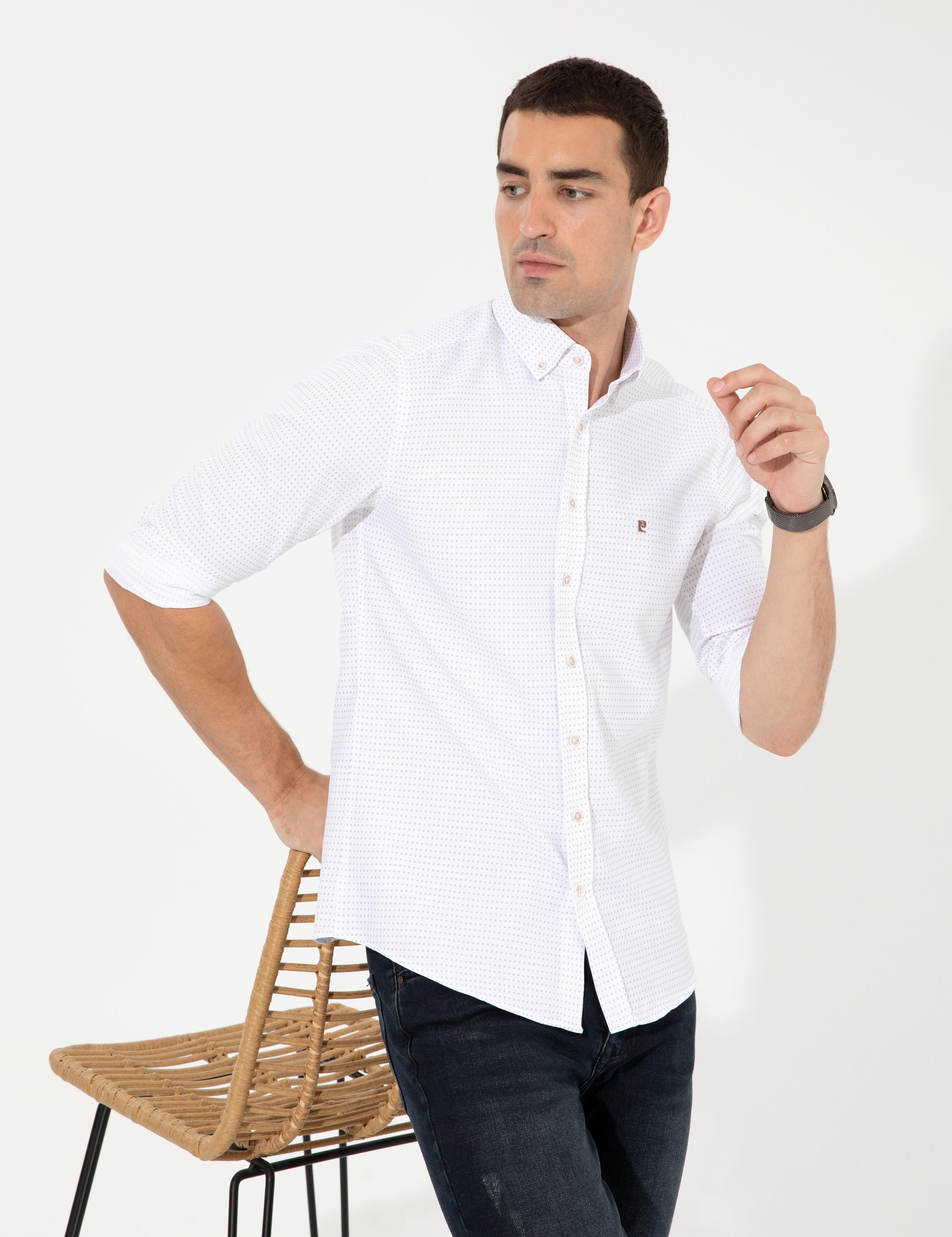 Bej Slim Fit Uzun Kollu Gömlek