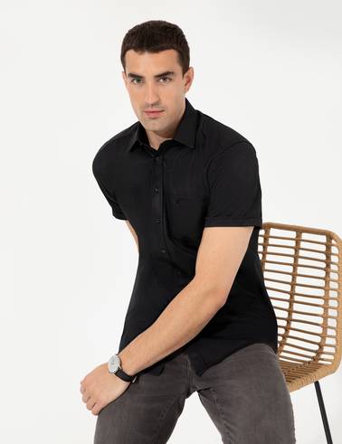 Siyah Regular Fit Kısa Kollu Gömlek