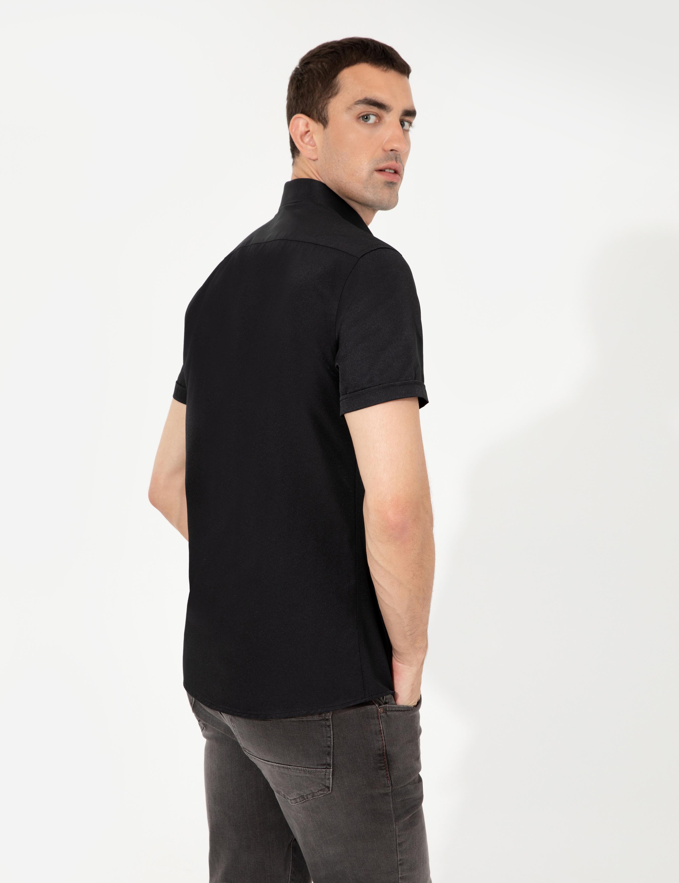 Siyah Regular Fit Kısa Kollu Gömlek