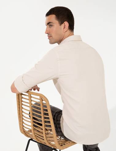 Bej Slim Fit Oxford Gömlek
