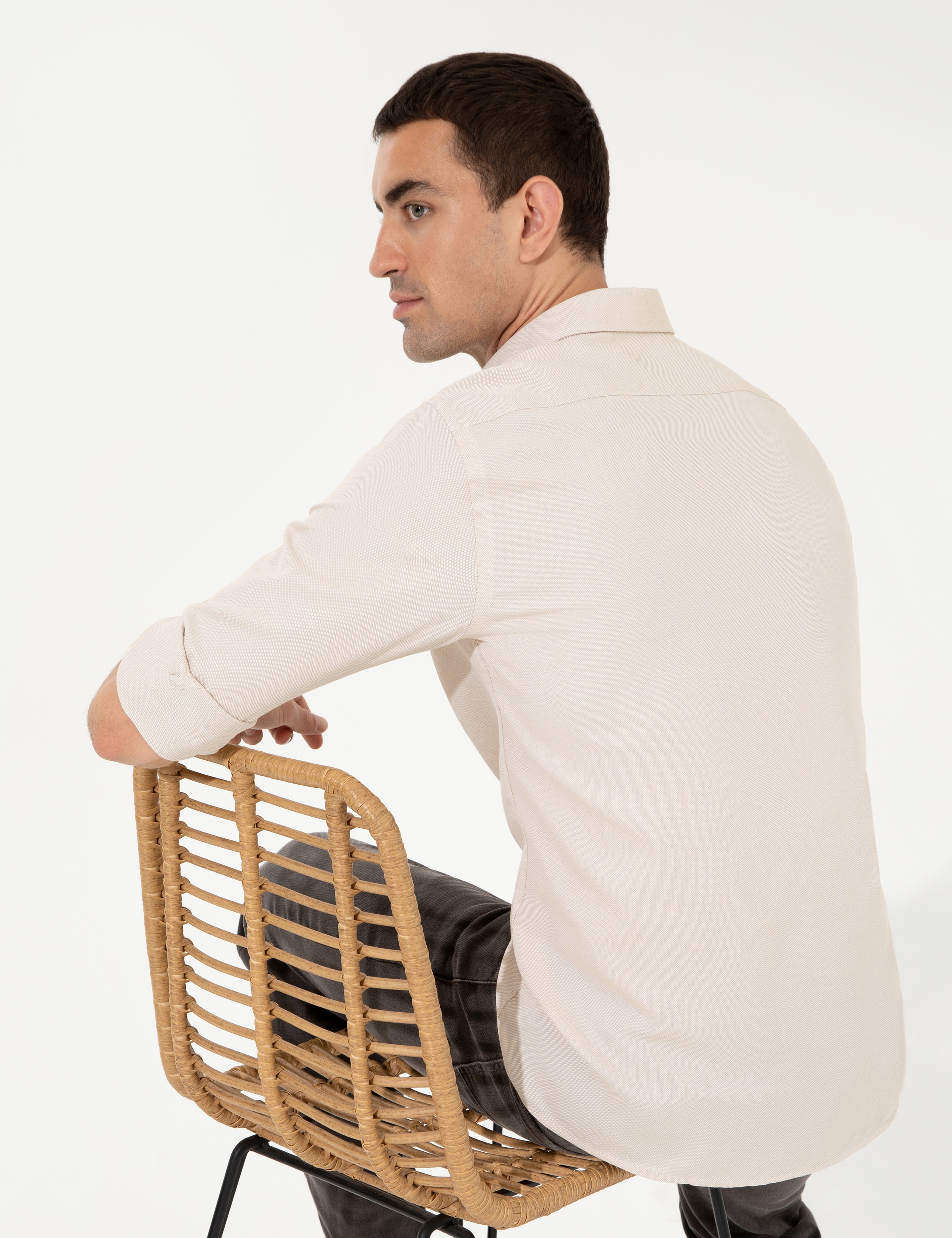 Bej Slim Fit Oxford Gömlek - Image 5