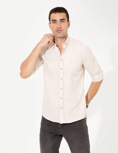 Bej Slim Fit Oxford Gömlek