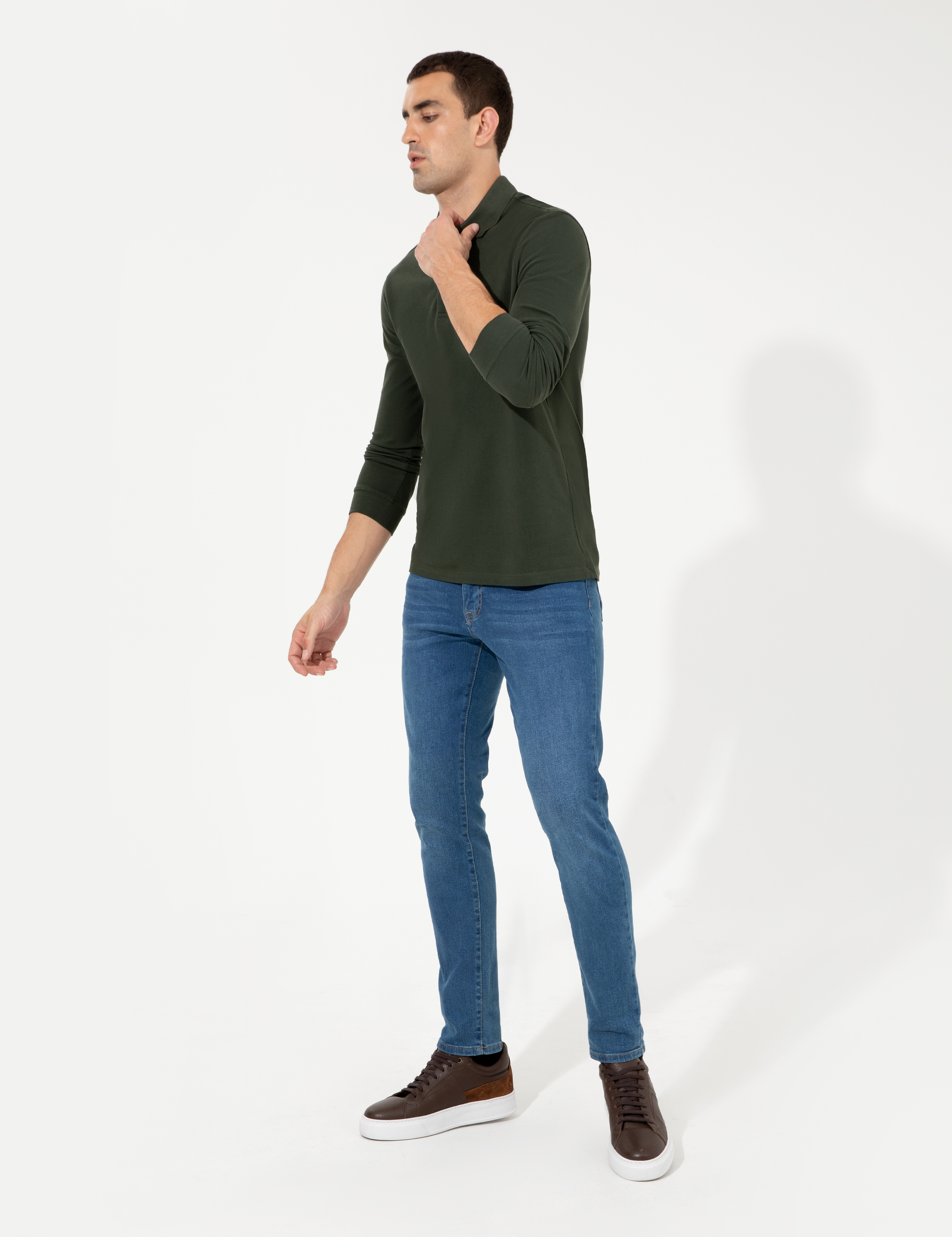 Koyu Yeşil Slim Fit Basic Sweatshirt