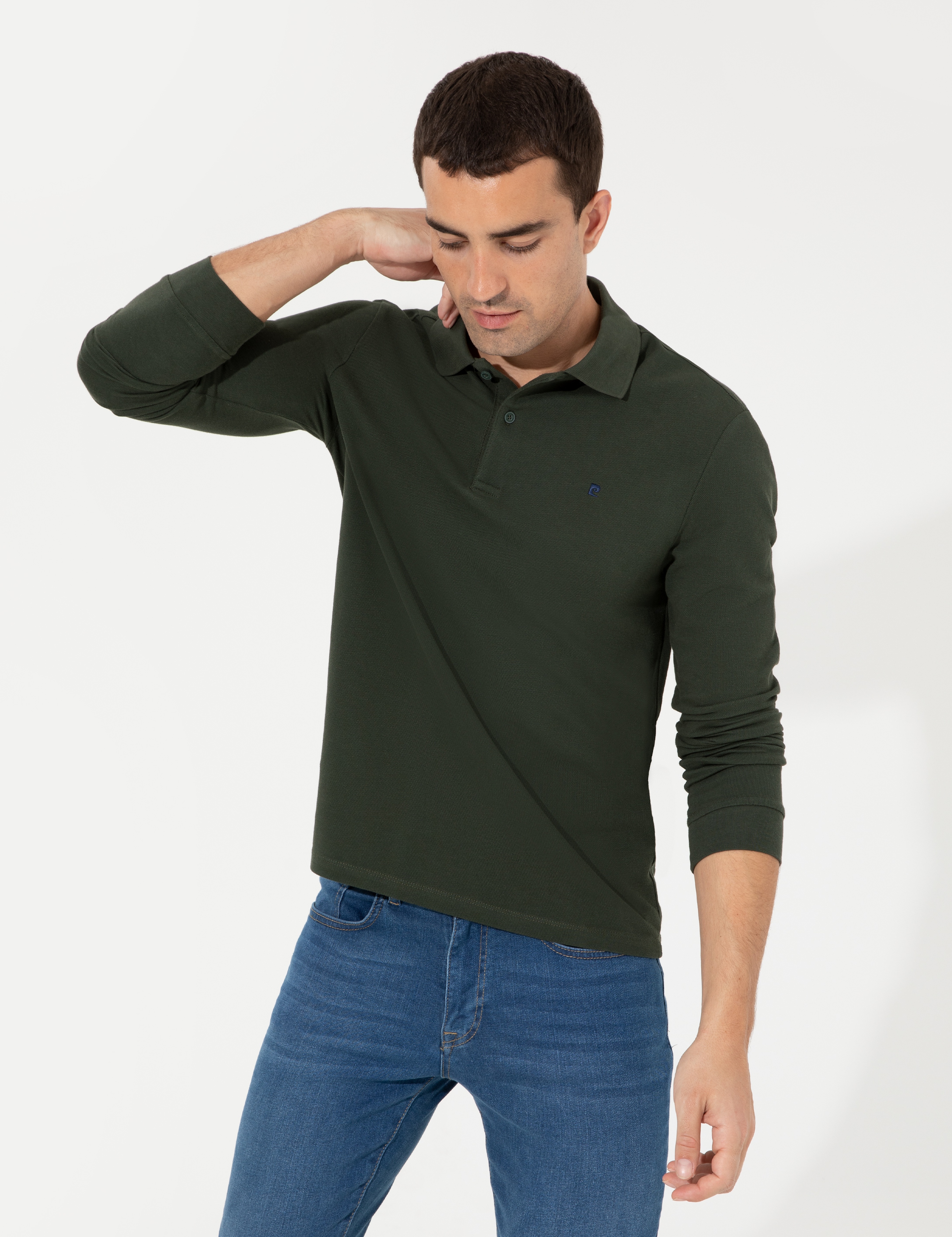 Koyu Yeşil Slim Fit Basic Sweatshirt - Image 2