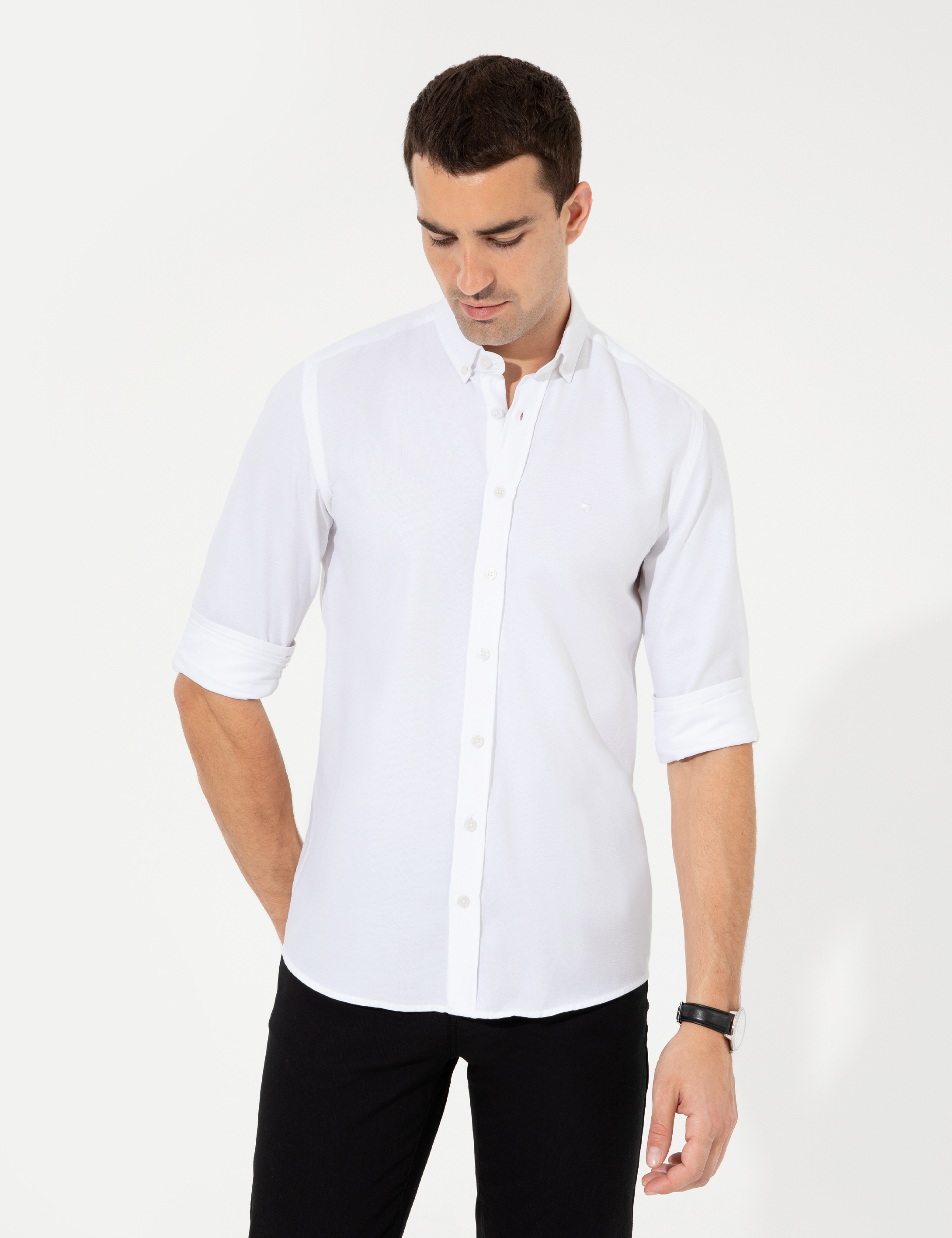 Beyaz Slim Fit Oxford Gömlek - Image 3