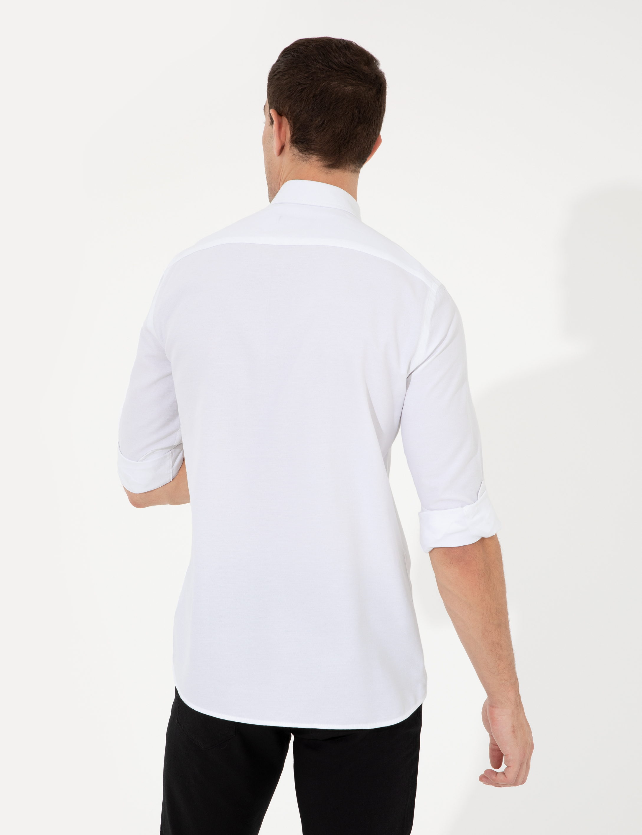 Beyaz Slim Fit Oxford Gömlek - Image 5
