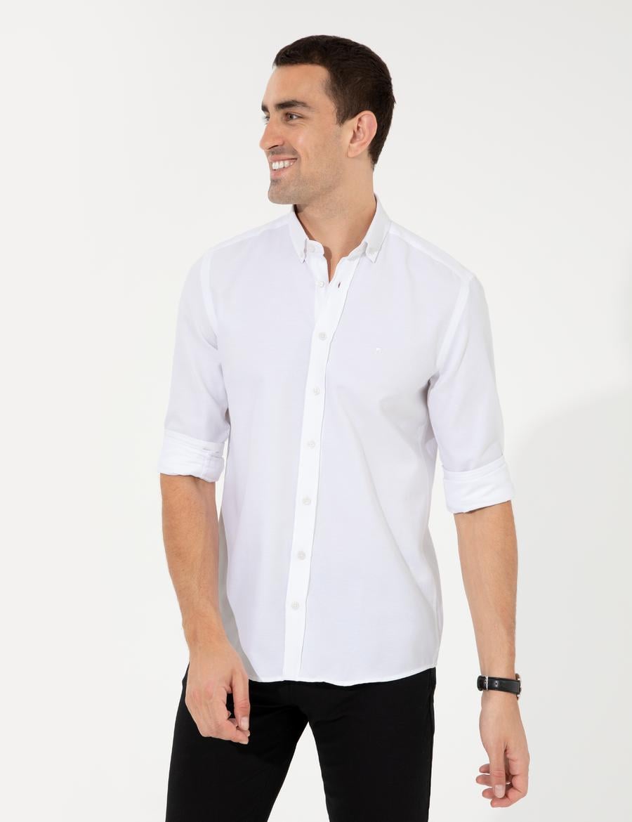 Beyaz Slim Fit Oxford Gömlek