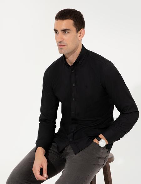 Siyah Slim Fit Oxford Gömlek - 50255278011