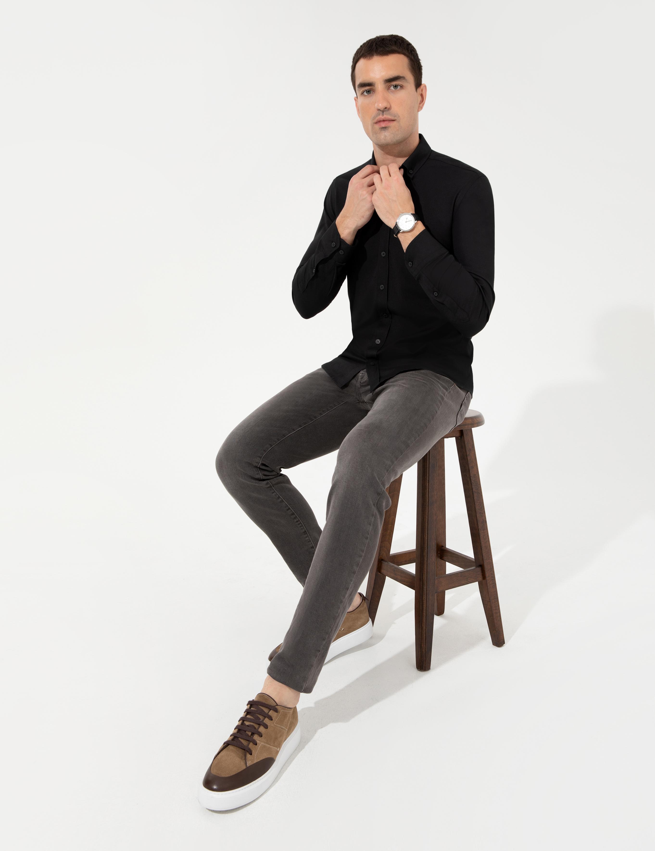 Siyah Slim Fit Oxford Gömlek