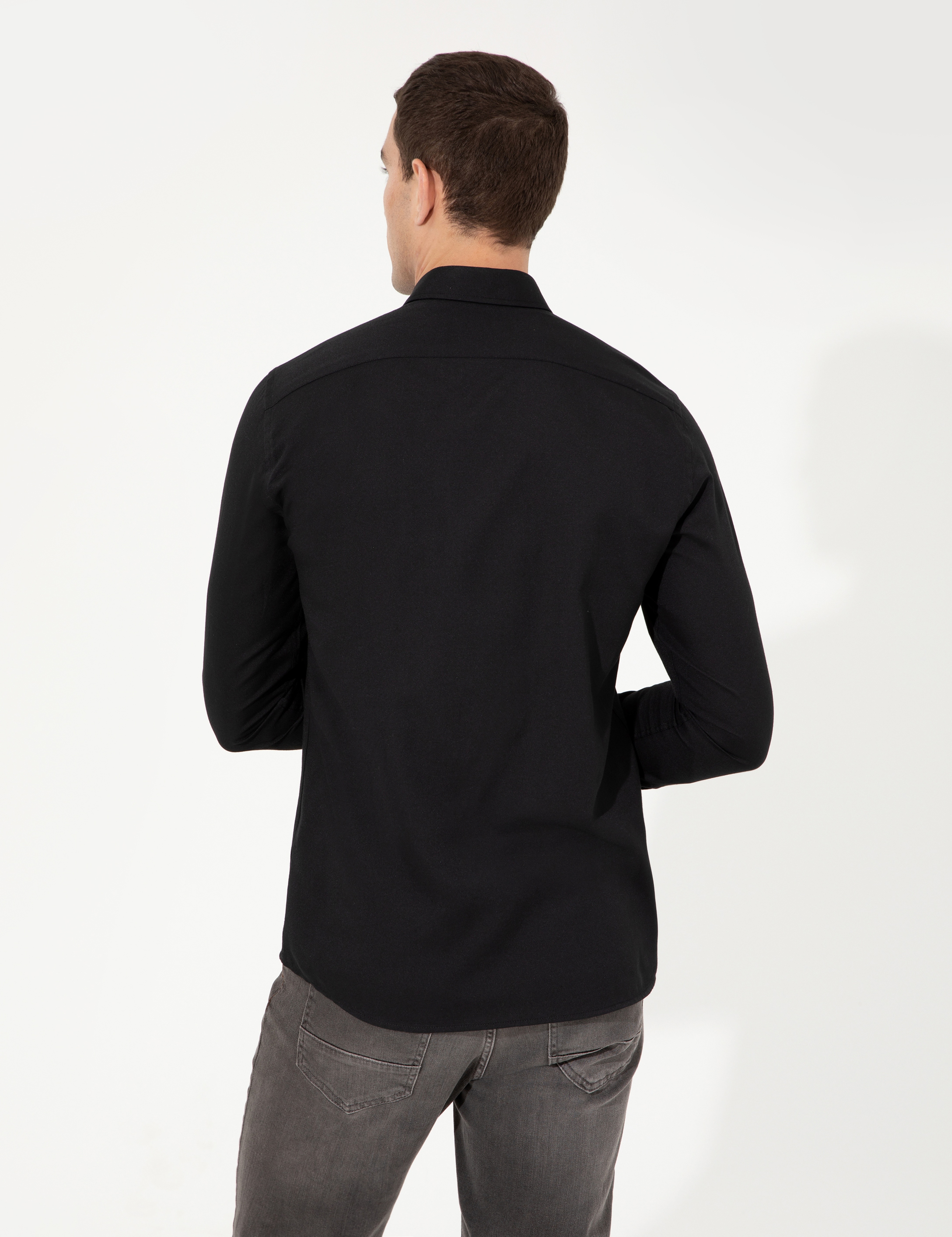 Siyah Slim Fit Oxford Gömlek - Image 5