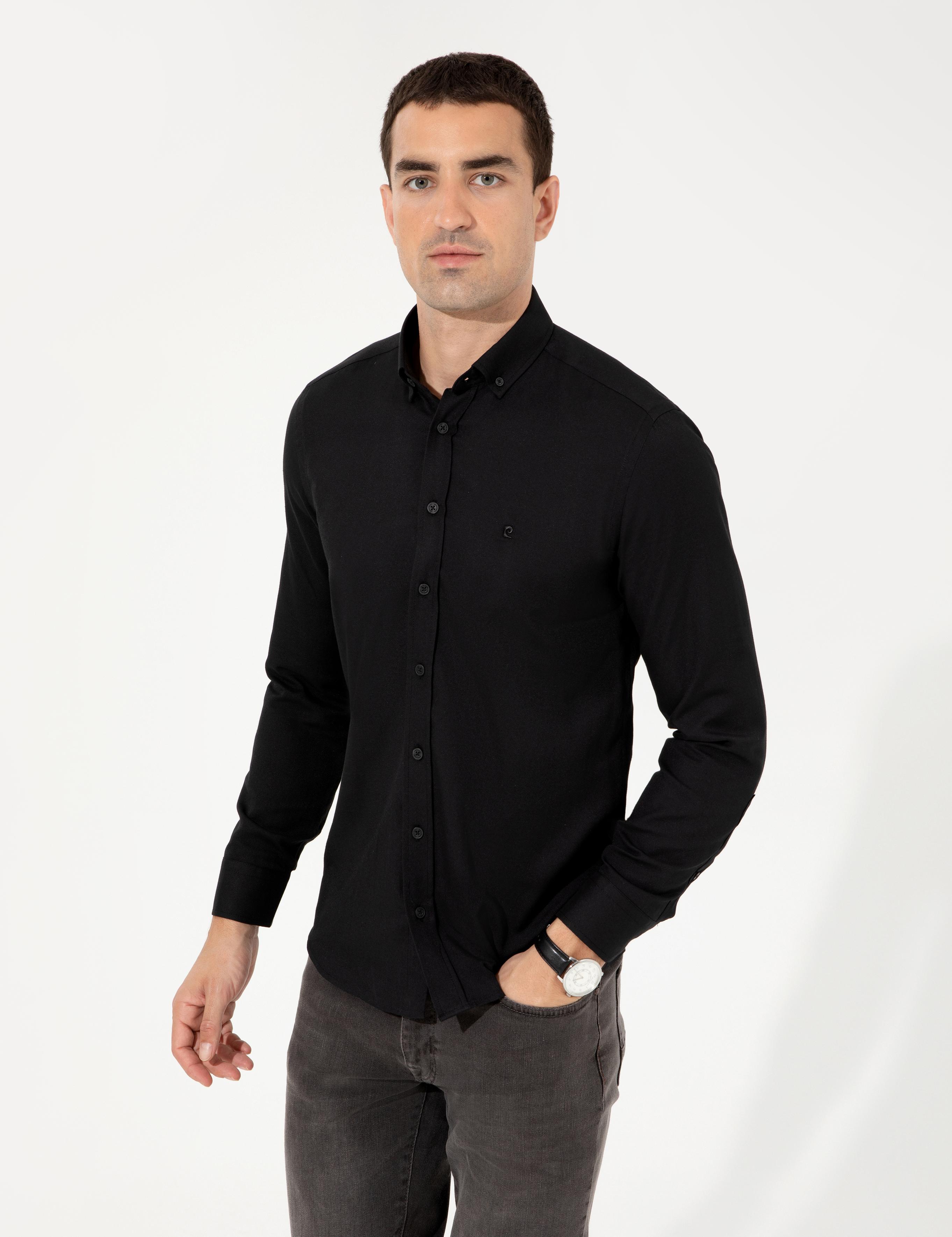 Siyah Slim Fit Oxford Gömlek