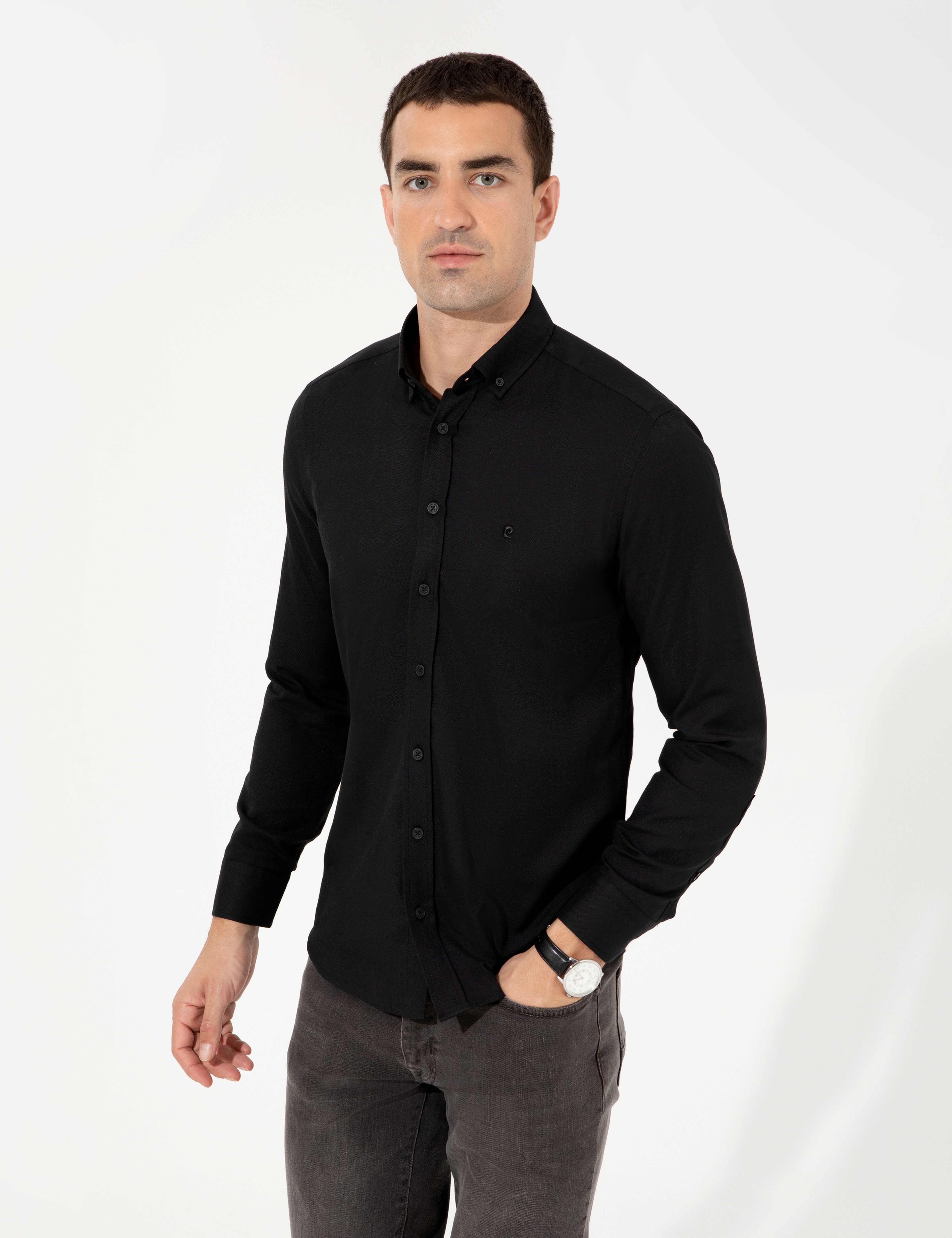 Siyah Slim Fit Oxford Gömlek