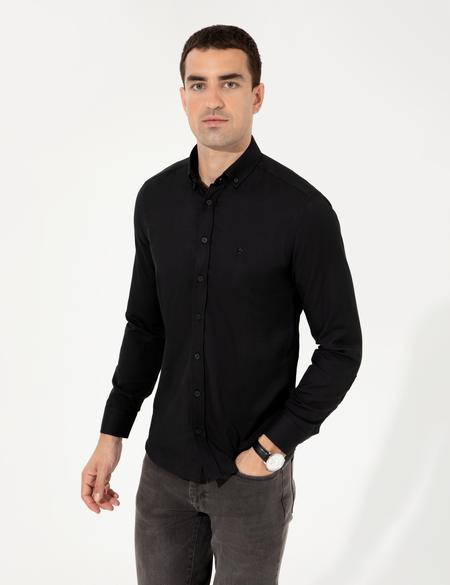 Siyah Slim Fit Oxford Gömlek - 50255278011