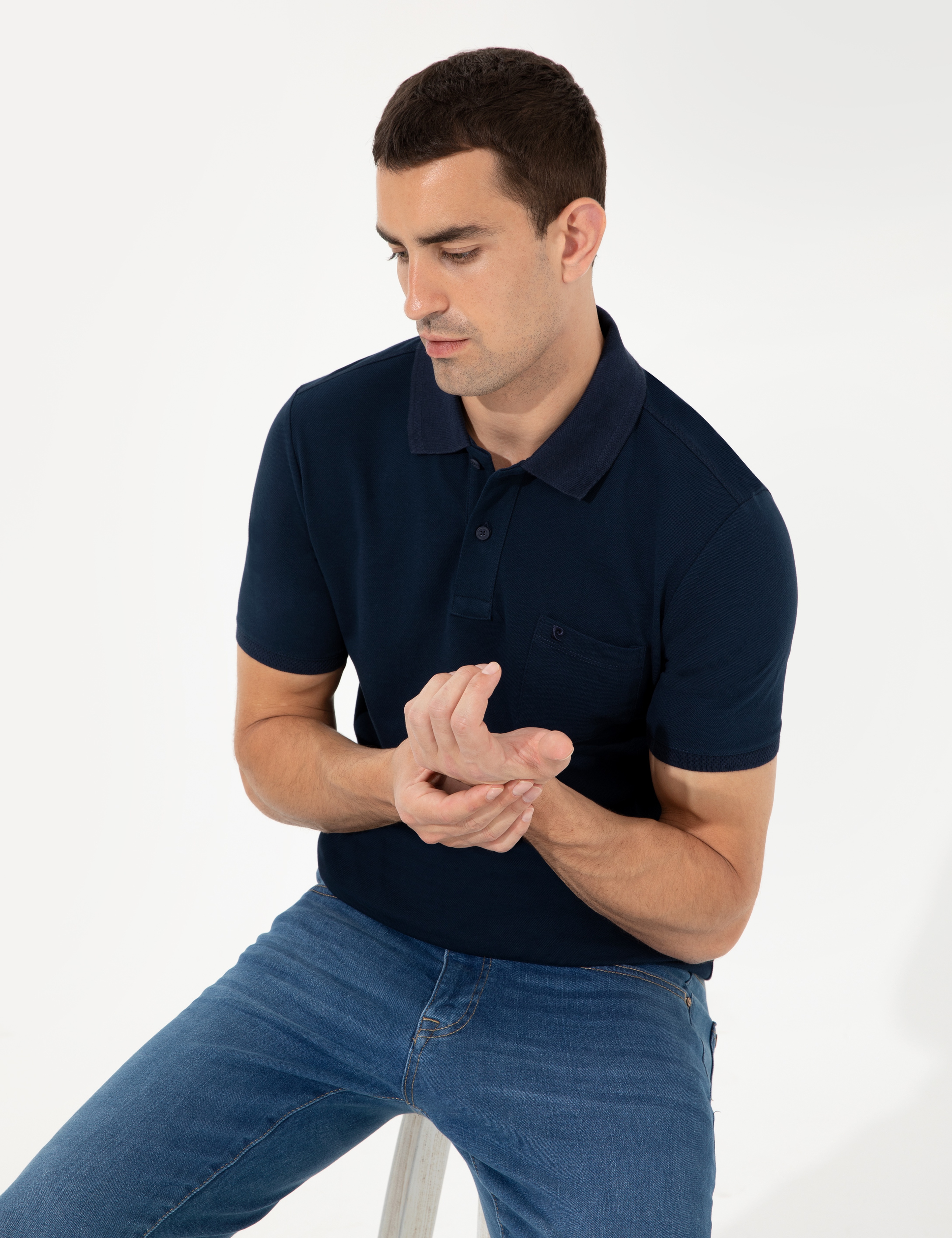 Lacivert Regular Fit Polo Yaka Basic Tişört - Image 2