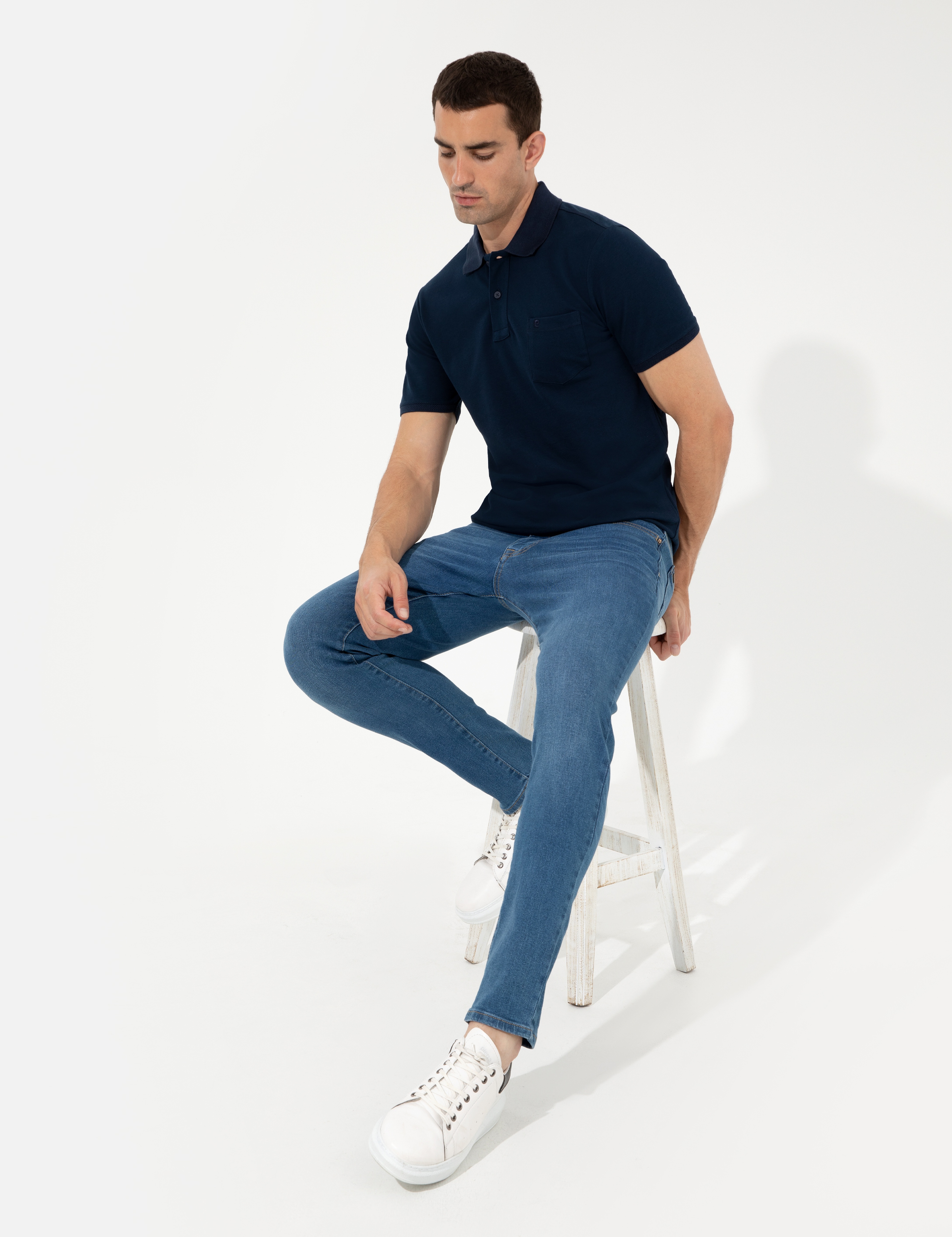 Lacivert Regular Fit Polo Yaka Basic Tişört - Image 3