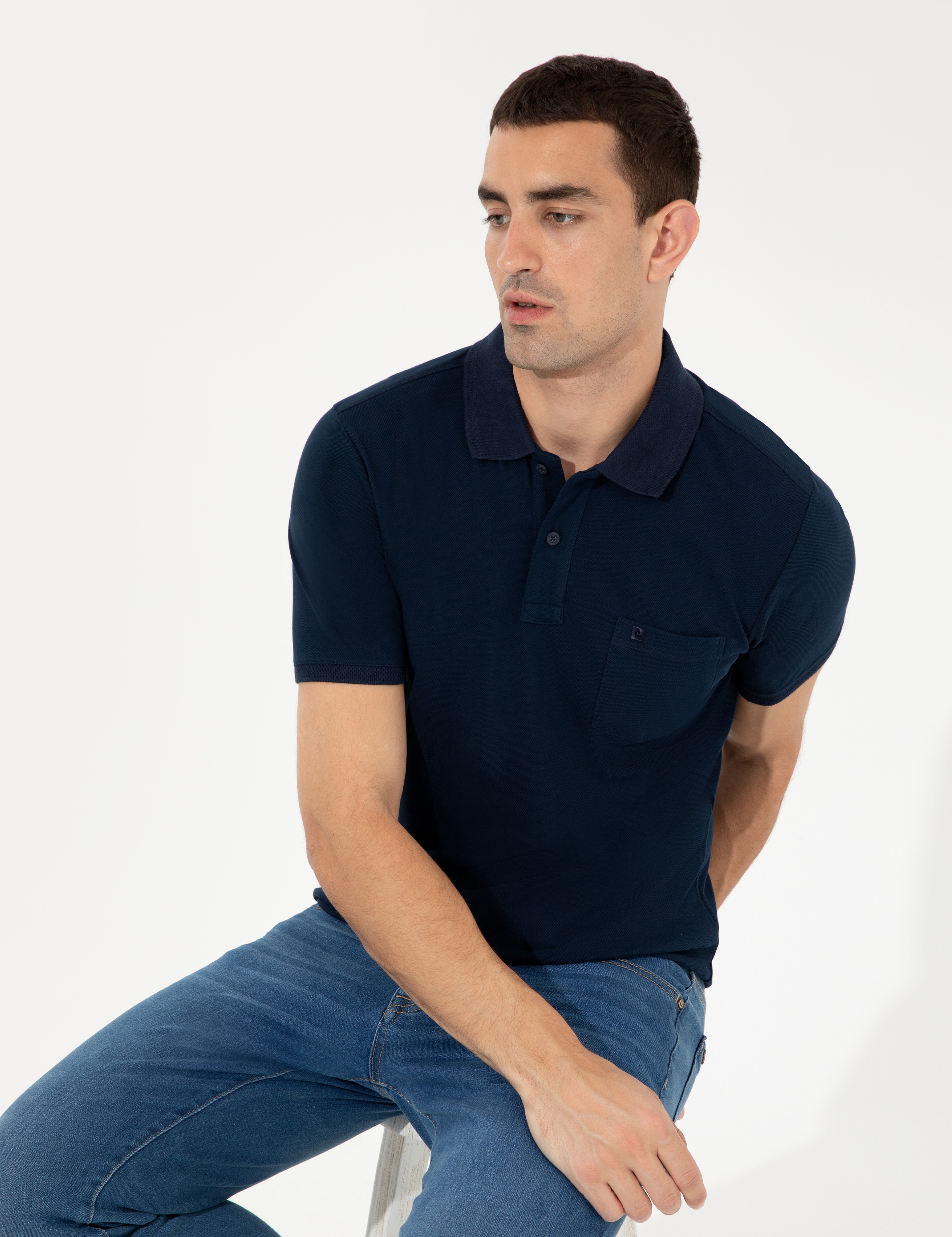Lacivert Regular Fit Polo Yaka Basic Tişört - Image 4