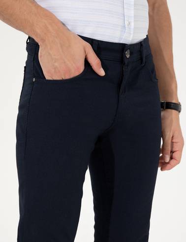 Lacivert Slim Fit Kanvas Pantolon