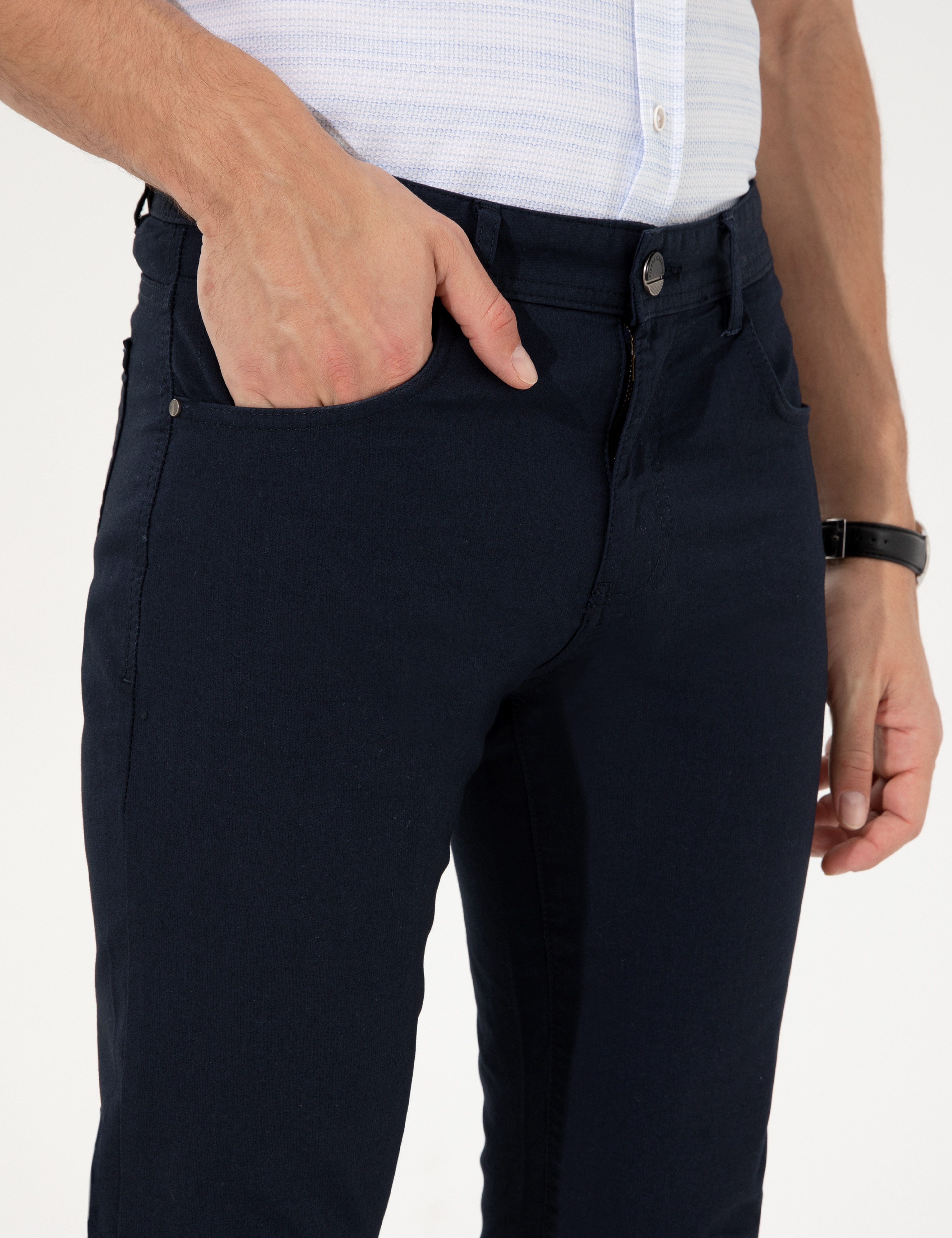 Lacivert Slim Fit Kanvas Pantolon - Image 5