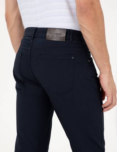 Lacivert Slim Fit Kanvas Pantolon