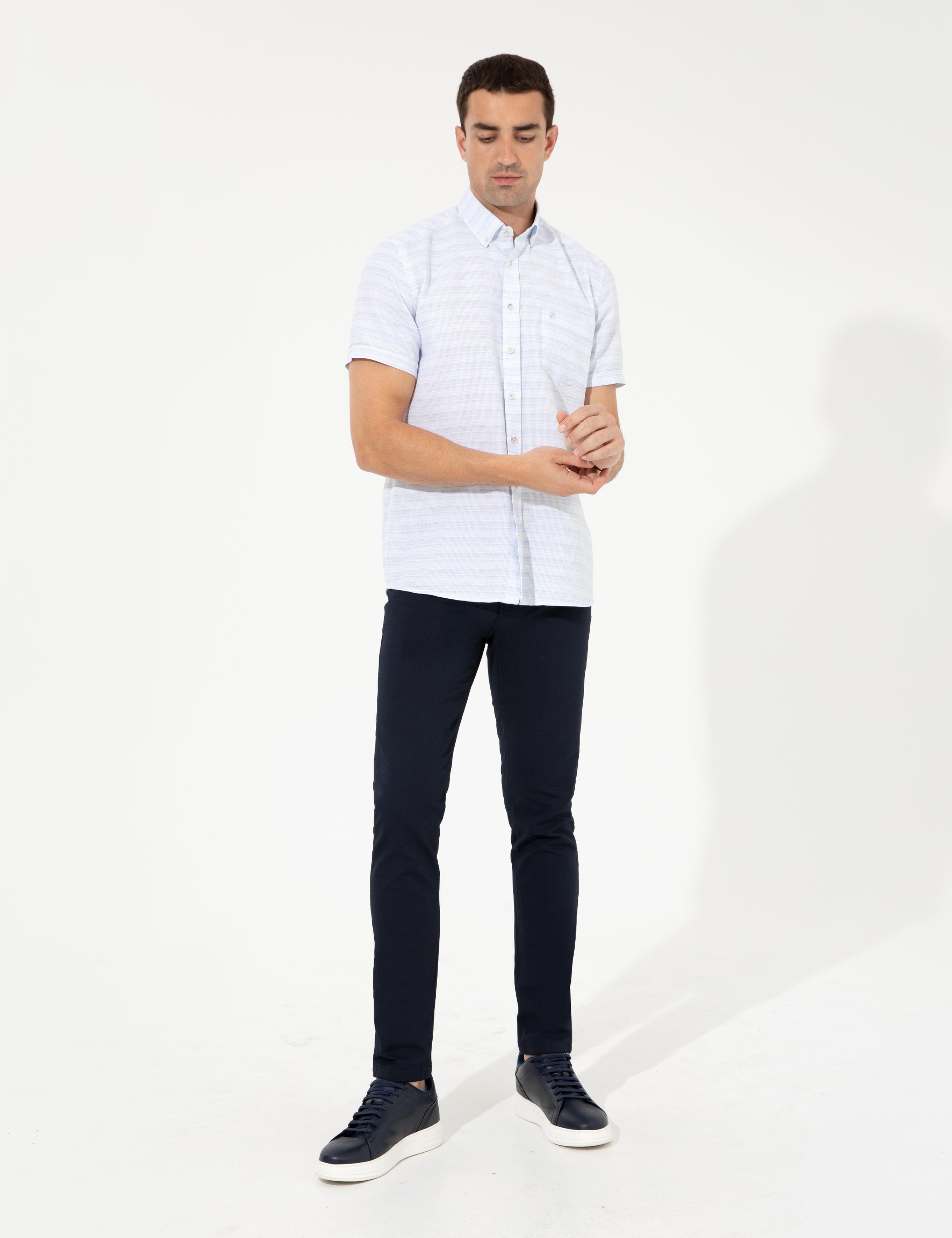 Lacivert Slim Fit Kanvas Pantolon