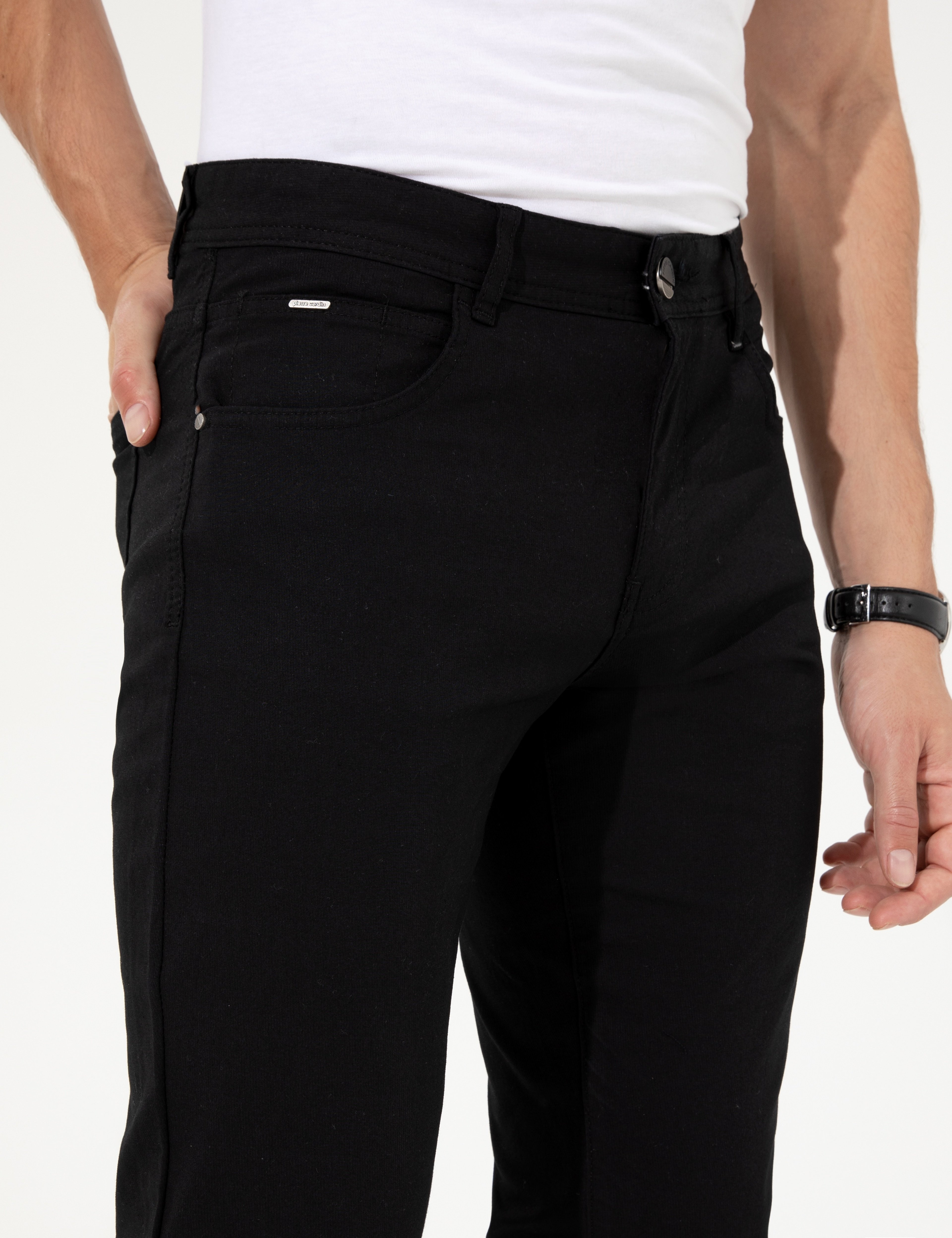Siyah Slim Fit Kanvas Pantolon - Image 5