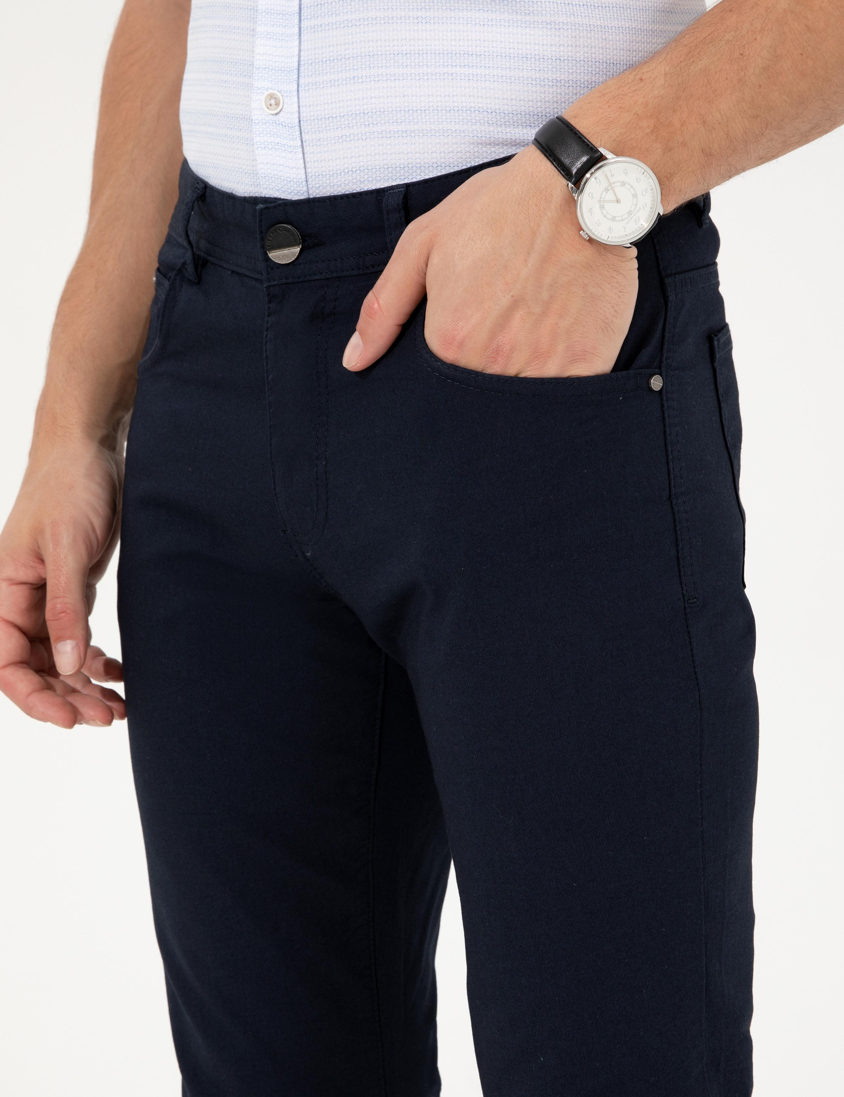Lacivert Slim Fit Kanvas Pantolon
