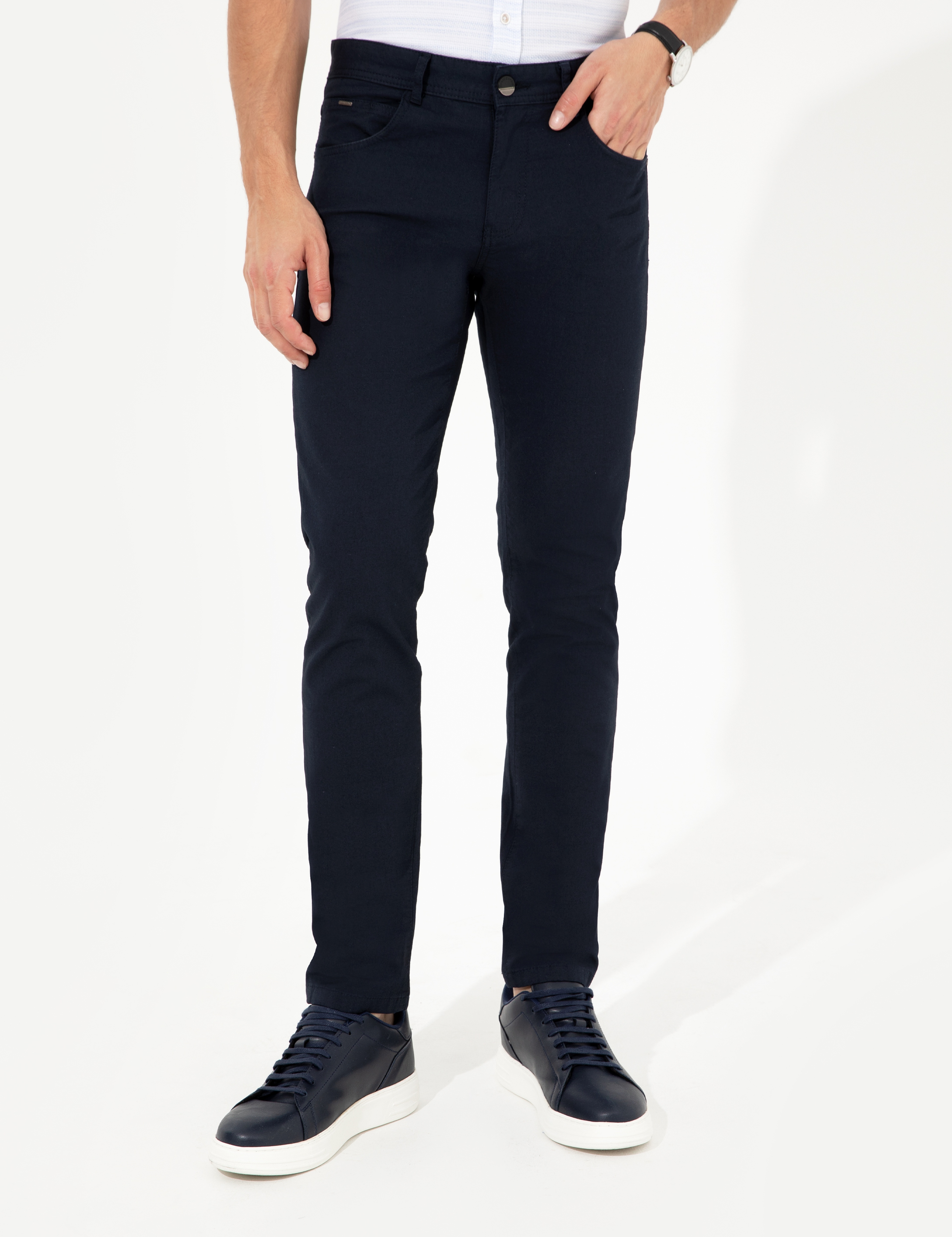 Lacivert Slim Fit Kanvas Pantolon - Image 2