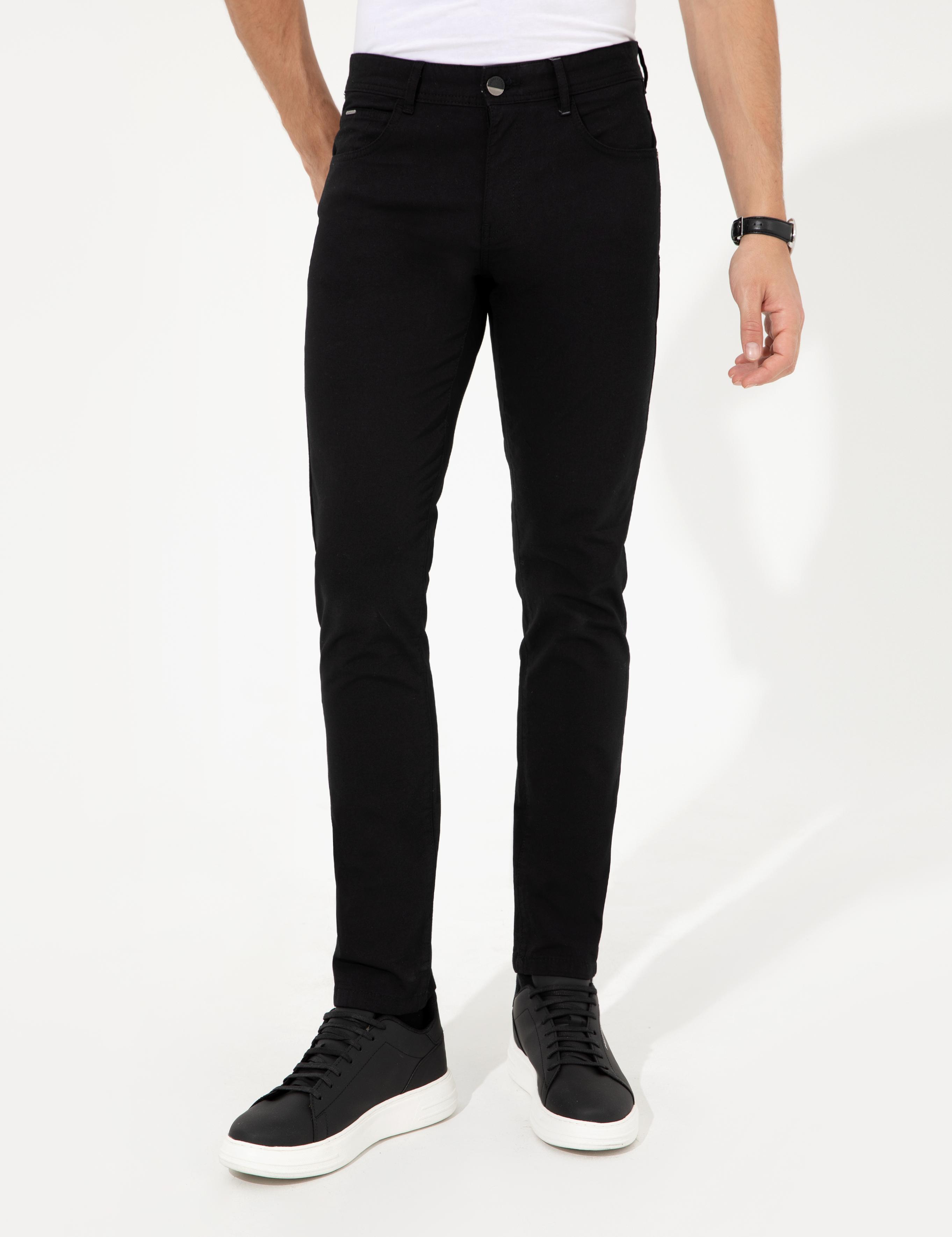 Siyah Slim Fit Kanvas Pantolon