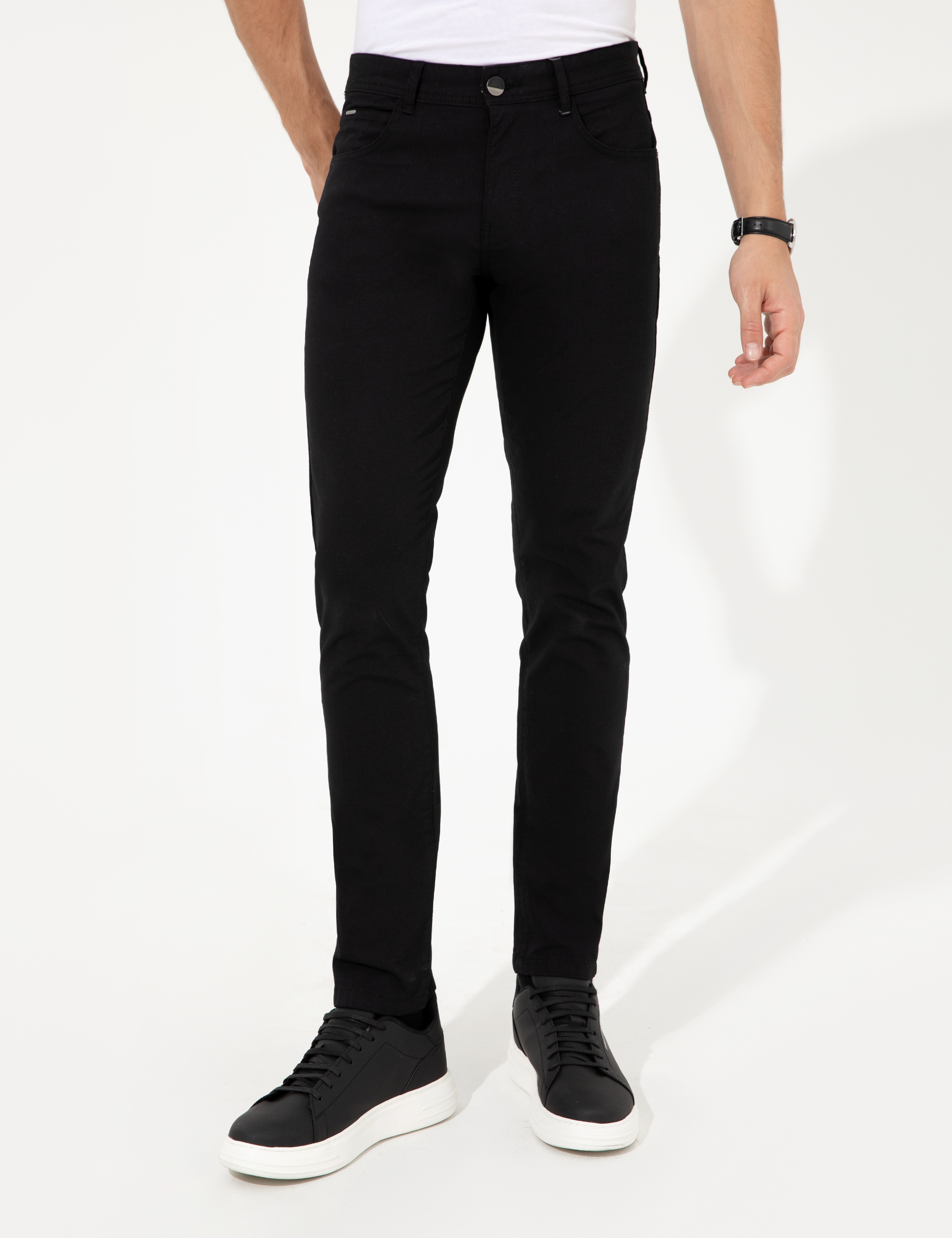 Siyah Slim Fit Kanvas Pantolon - Image 2