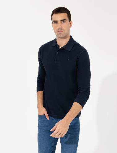 Lacivert Slim Fit Basic Sweatshirt