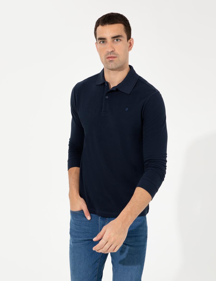 Lacivert Slim Fit Basic Sweatshirt