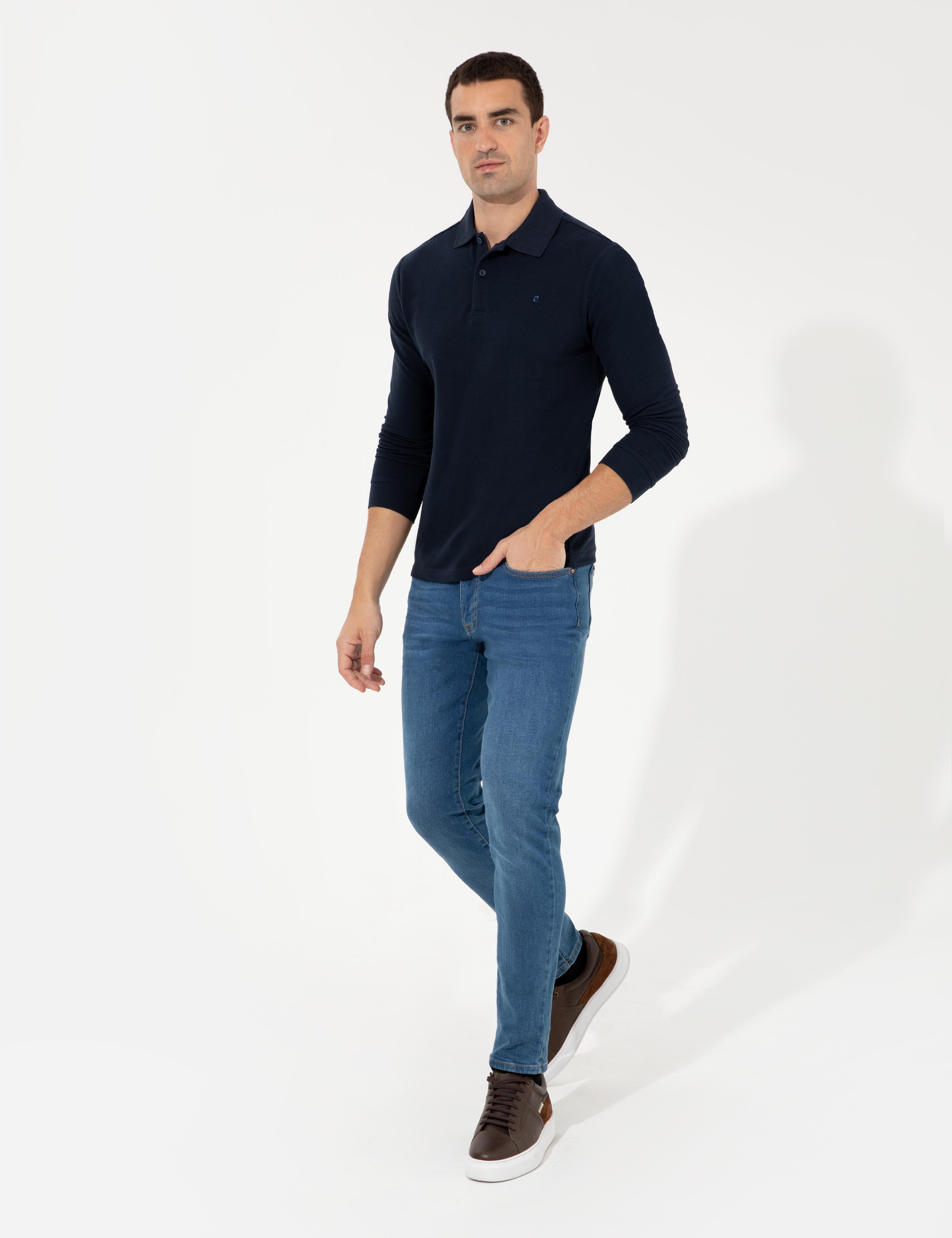 Lacivert Slim Fit Basic Sweatshirt