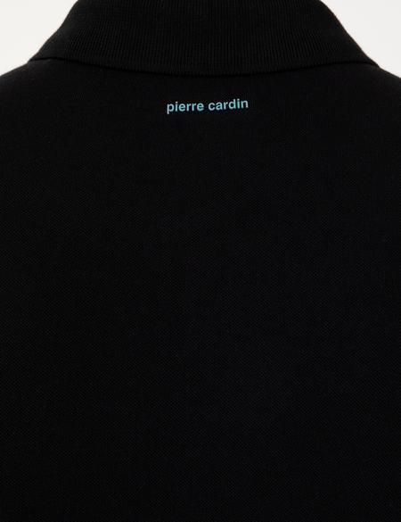 Siyah Slim Fit Fermuar Detaylı Polo Yaka Tişört - 50250229043