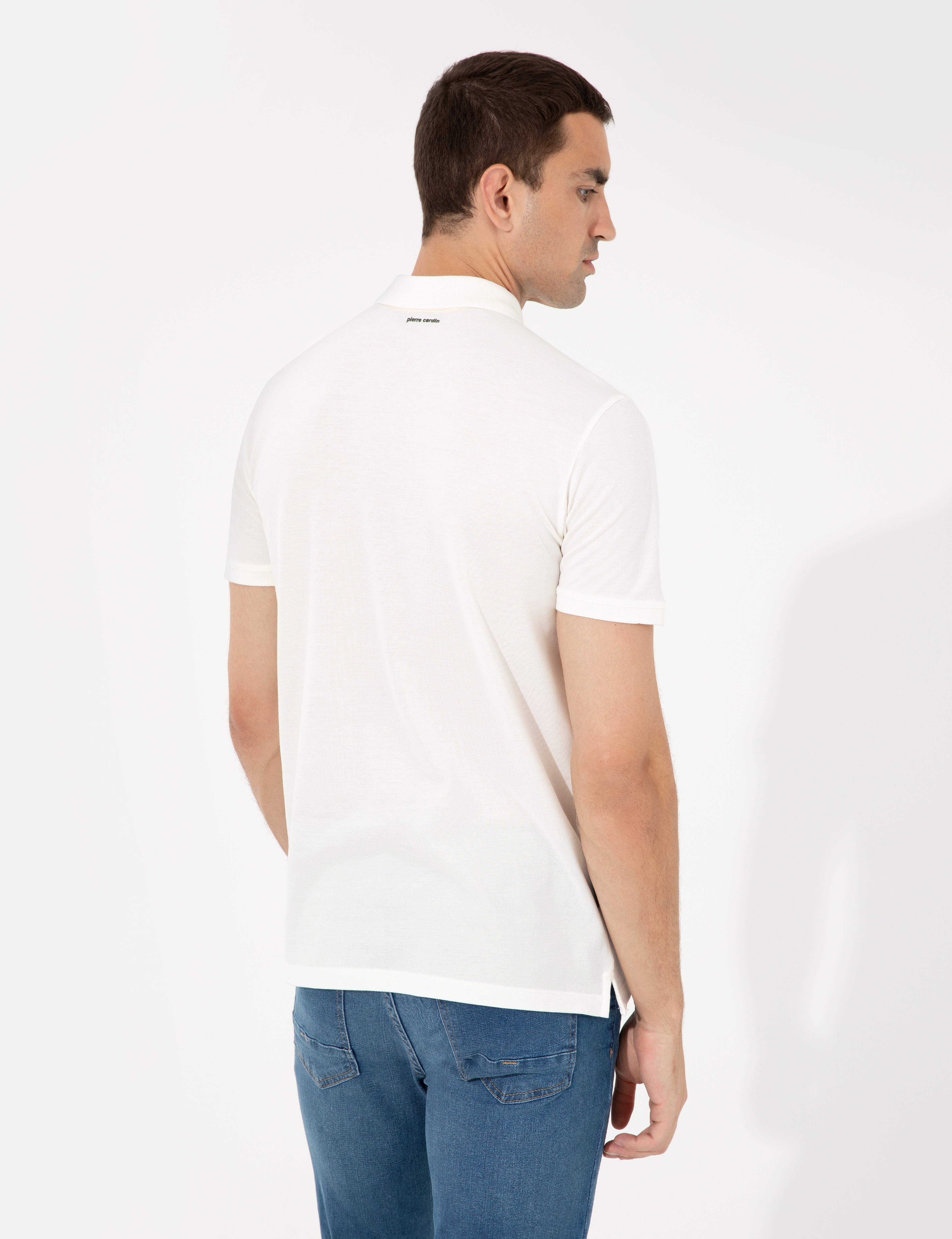 Ekru Slim Fit Fermuar Detaylı Polo Yaka Tişört