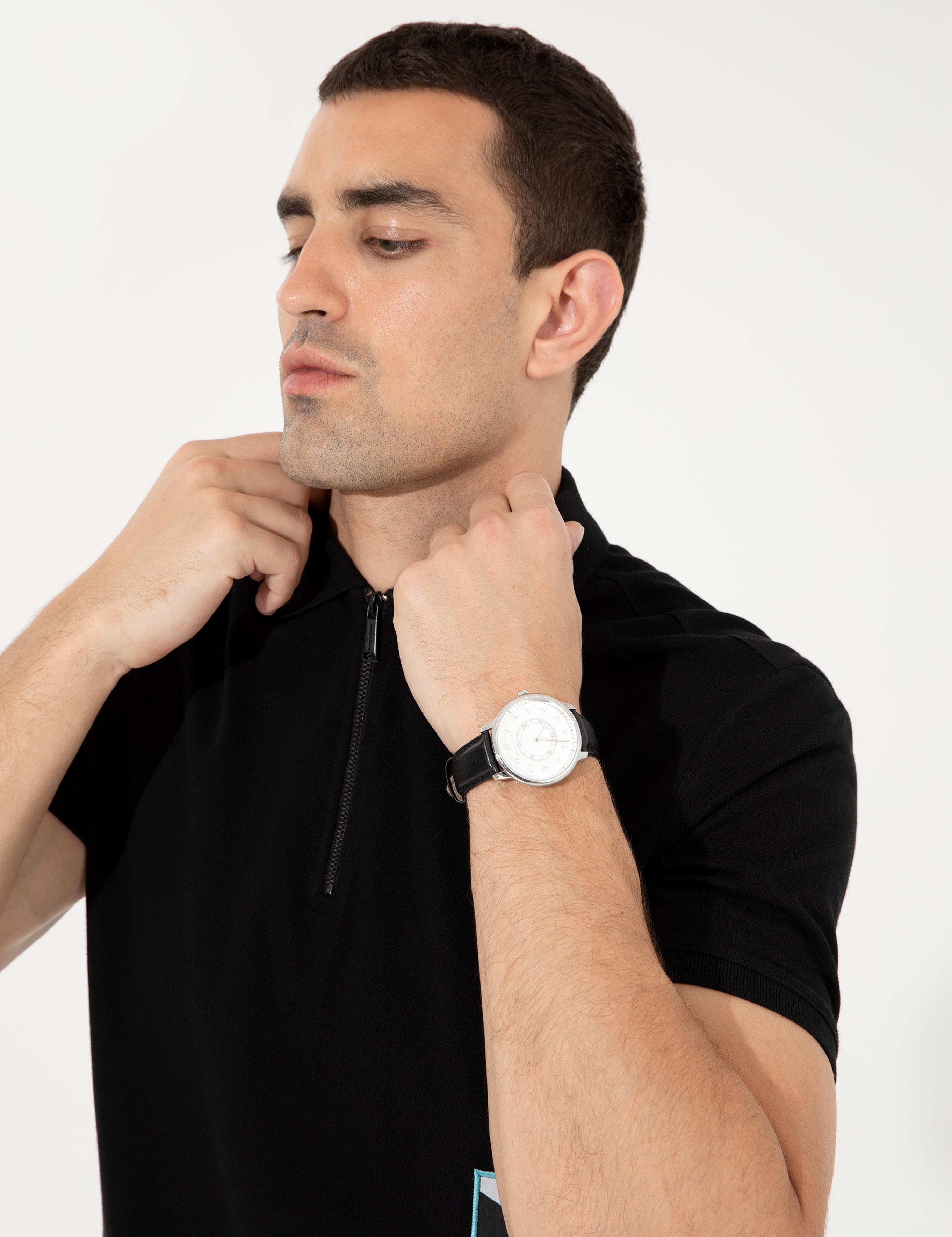 Siyah Slim Fit Fermuar Detaylı Polo Yaka Tişört