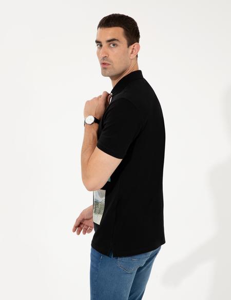 Siyah Slim Fit Fermuar Detaylı Polo Yaka Tişört - 50250229043