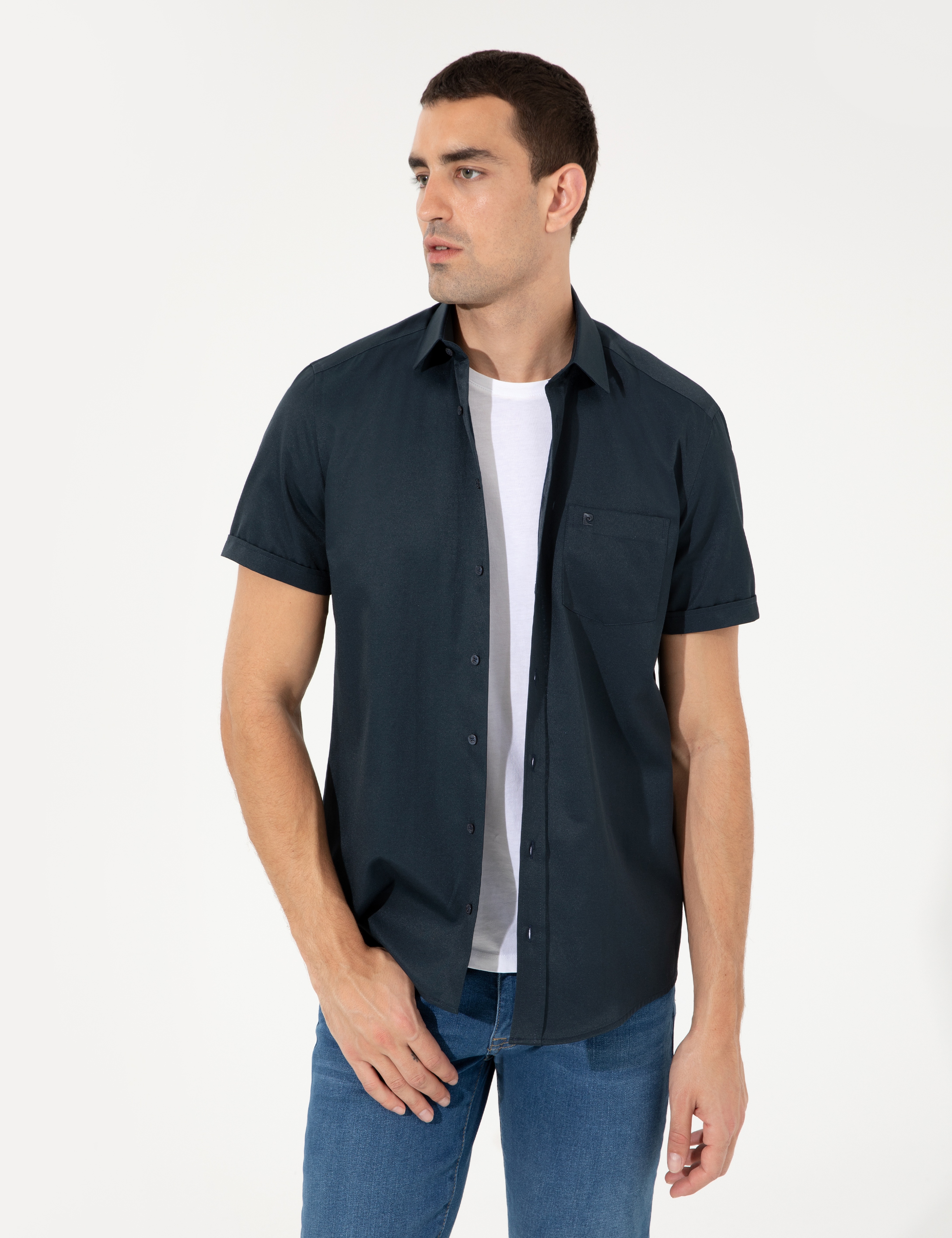 Lacivert Regular Fit Kısa Kollu Gömlek - Image 3
