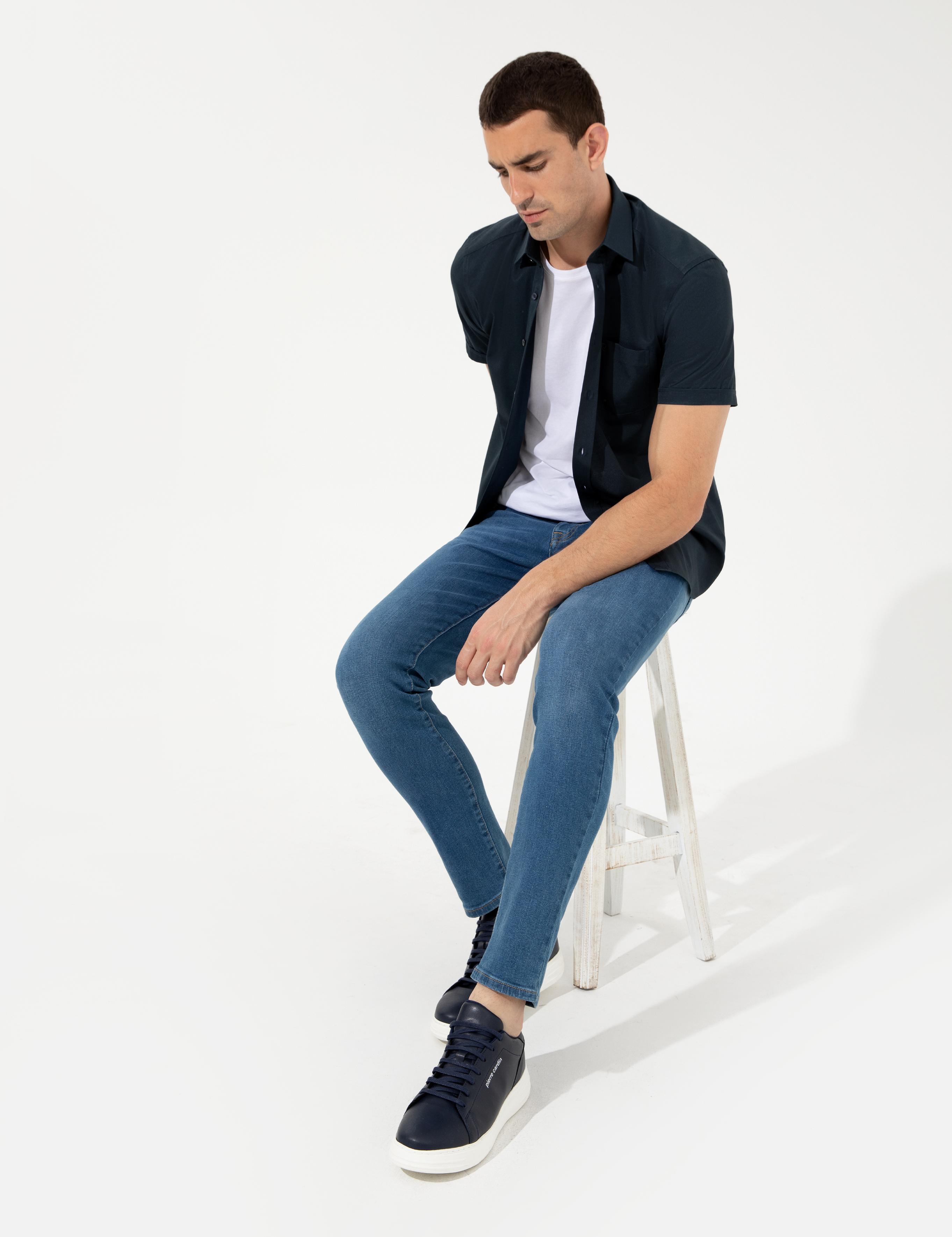 Lacivert Regular Fit Kısa Kollu Gömlek