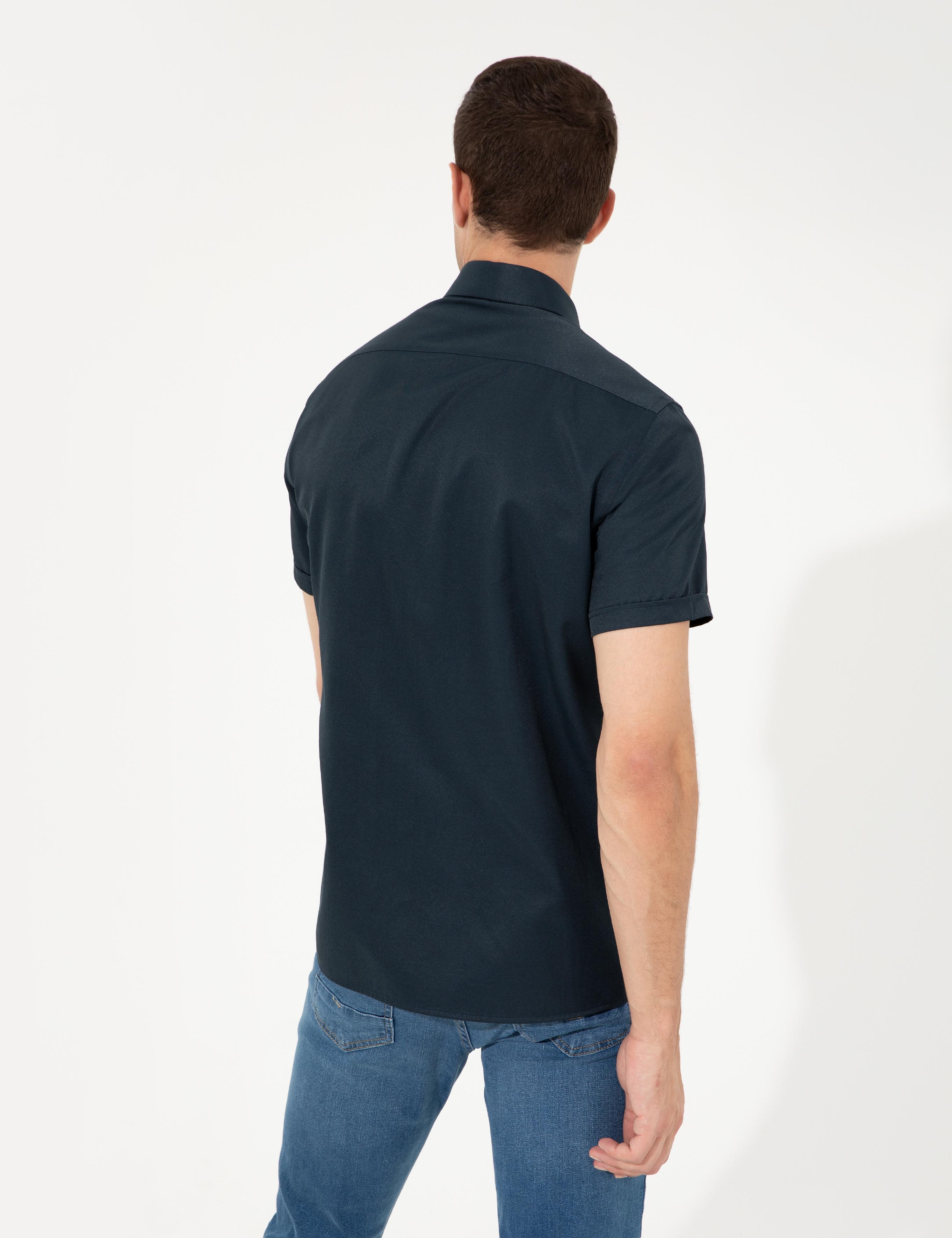 Lacivert Regular Fit Kısa Kollu Gömlek