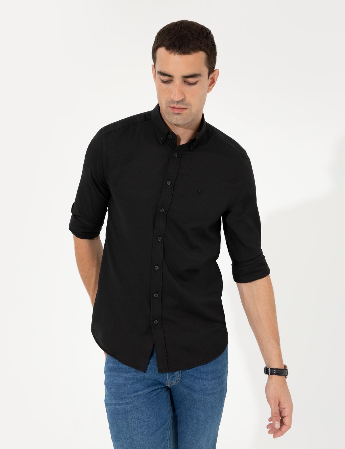 Siyah Slim Fit Oxford Gömlek - 50255275021